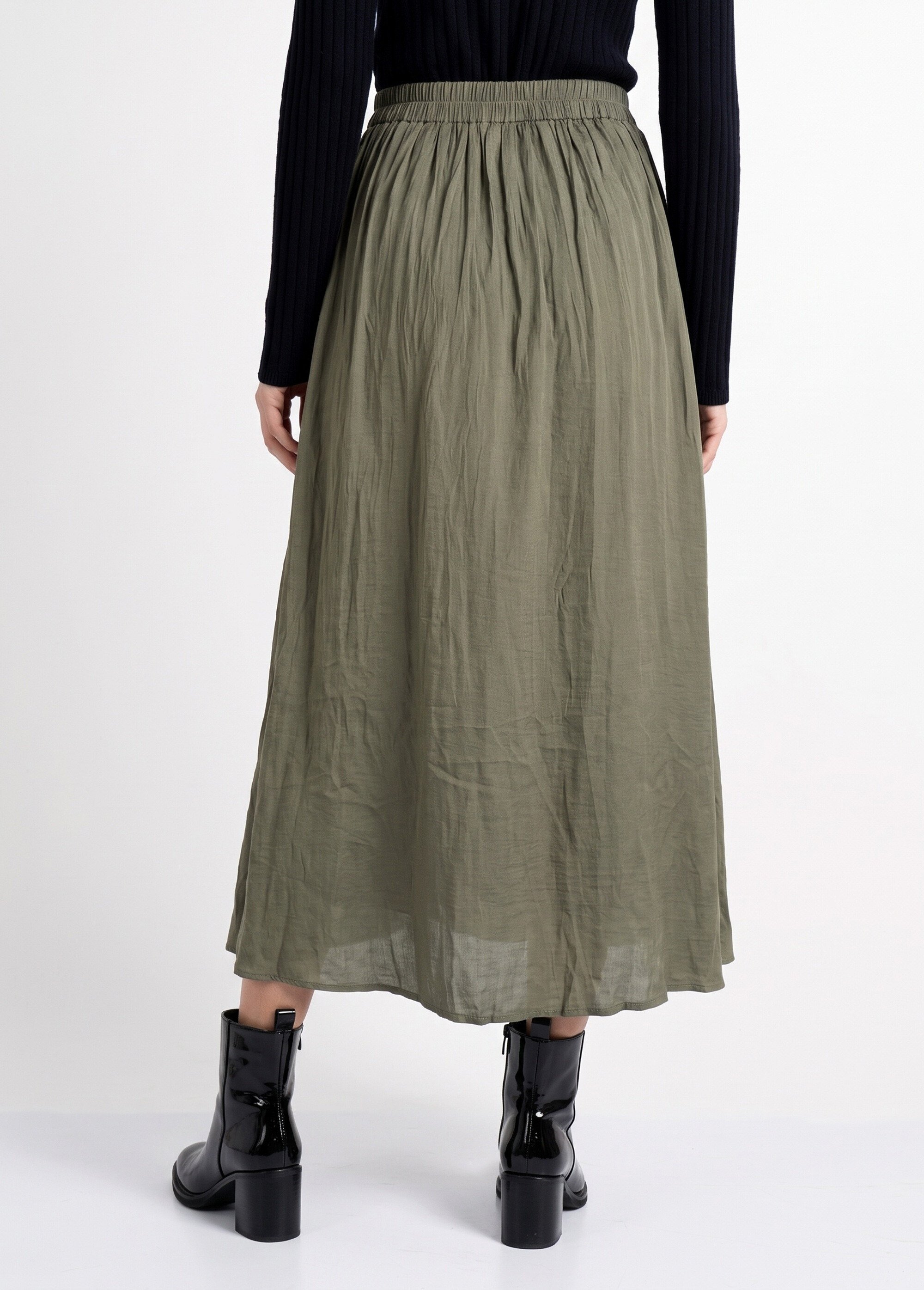 Jupe longue fluide, taille élastiquée Femme Vert IA-C2273 DO1