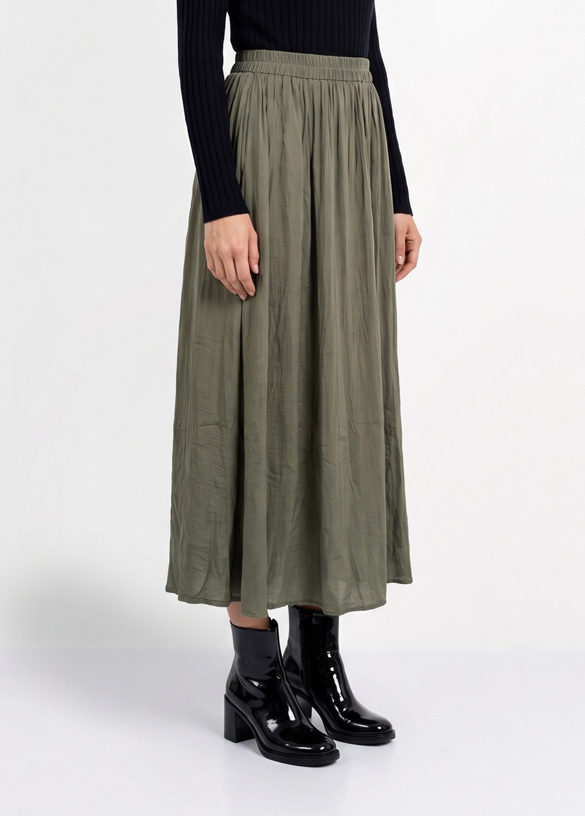 Jupe longue fluide, taille élastiquée Femme Vert IA-C2273 DR1