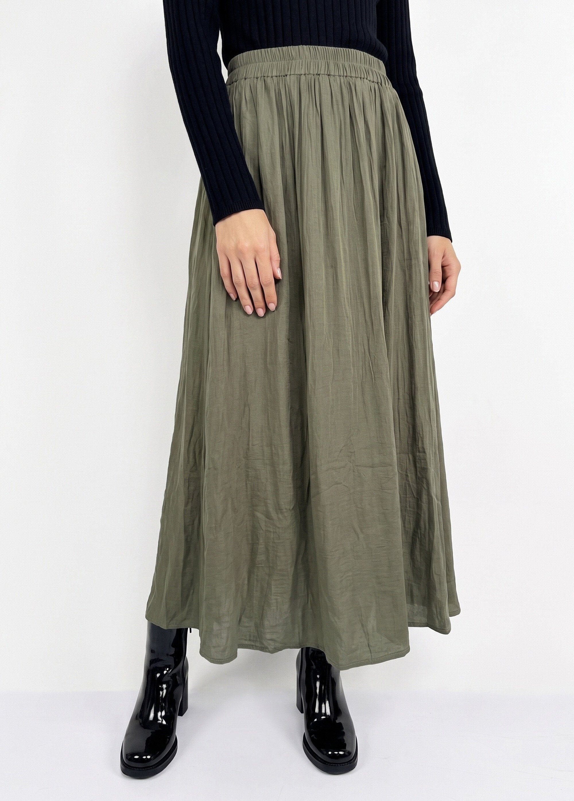 Jupe longue fluide, taille élastiquée Femme Vert IA-C2273 FA1