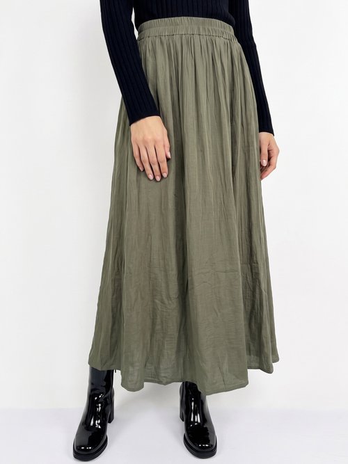 Jupe longue fluide, taille élastiquée Femme Vert IA-C2273 FA1