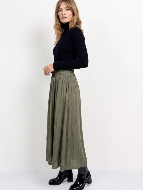 Jupe longue fluide, taille élastiquée Femme Vert IA-C2273 MV1