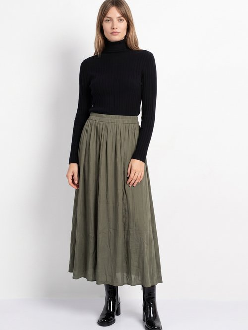 Jupe longue fluide, taille élastiquée Femme Vert IA-C2273 SI1