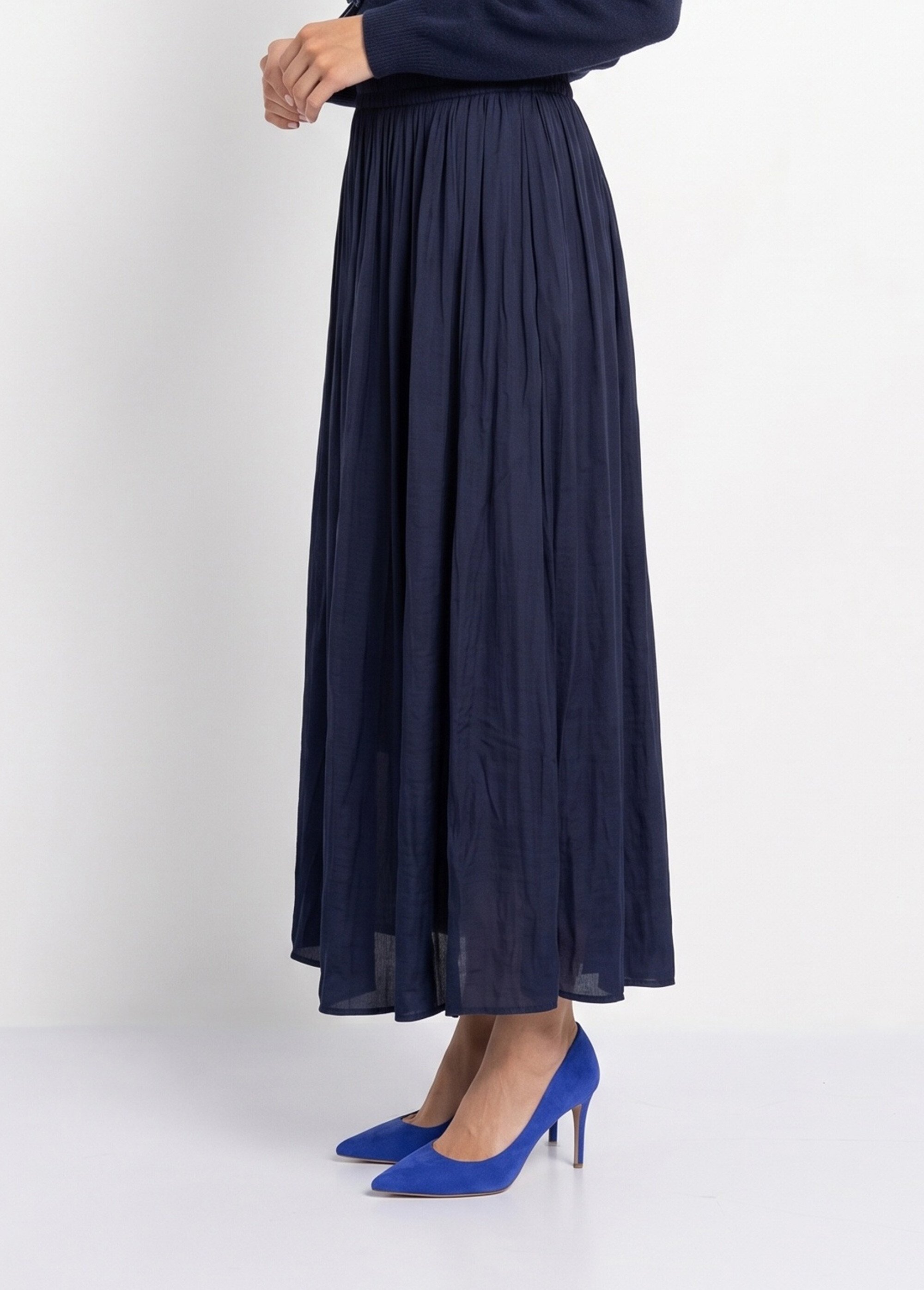 Jupe longue fluide, taille élastiquée Femme Bleu IA-C2273 DR1