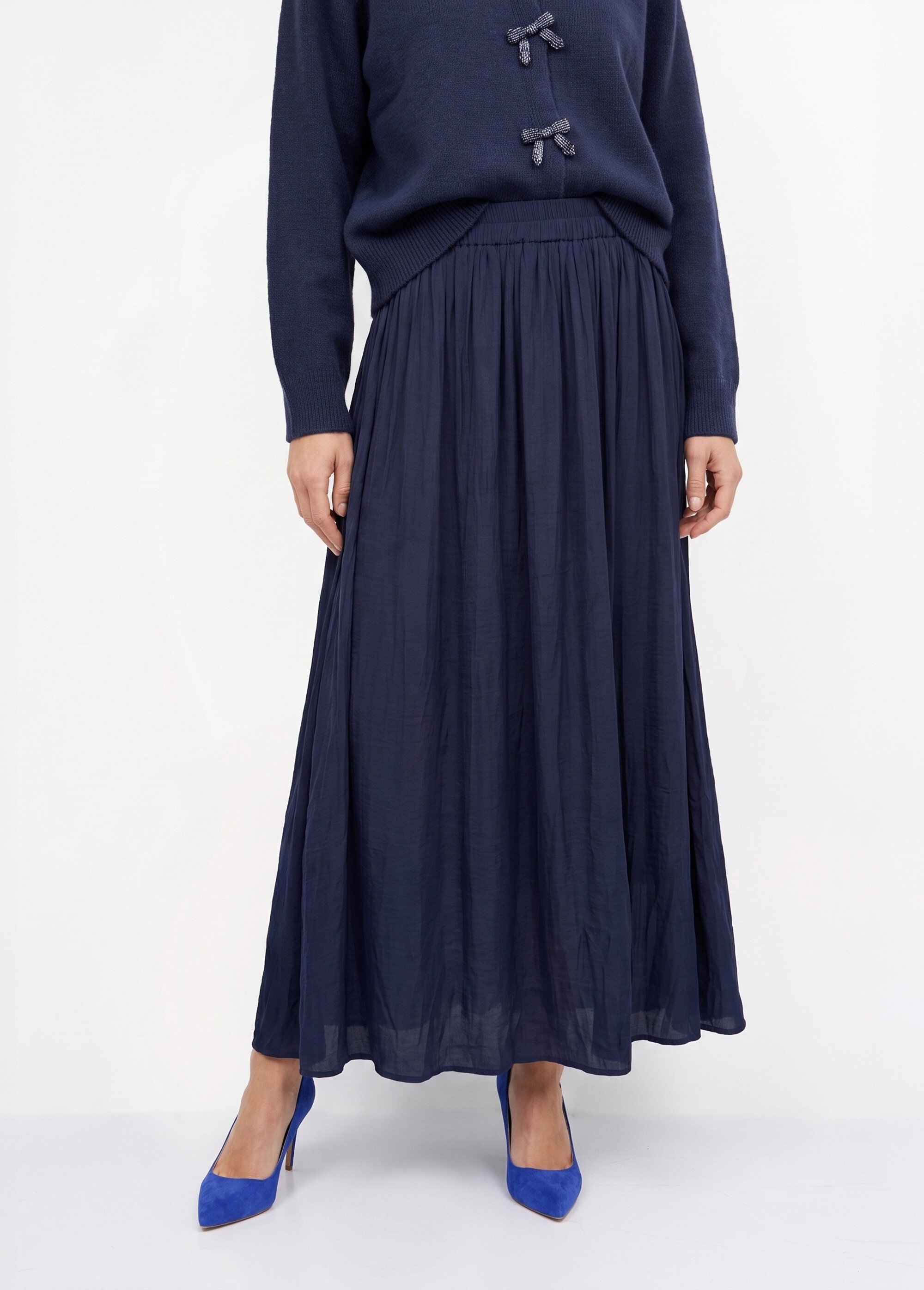 Jupe longue fluide, taille élastiquée Femme Bleu IA-C2273 FA1