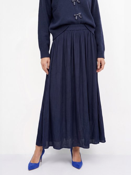 Jupe longue fluide, taille élastiquée Femme Bleu IA-C2273 FA1