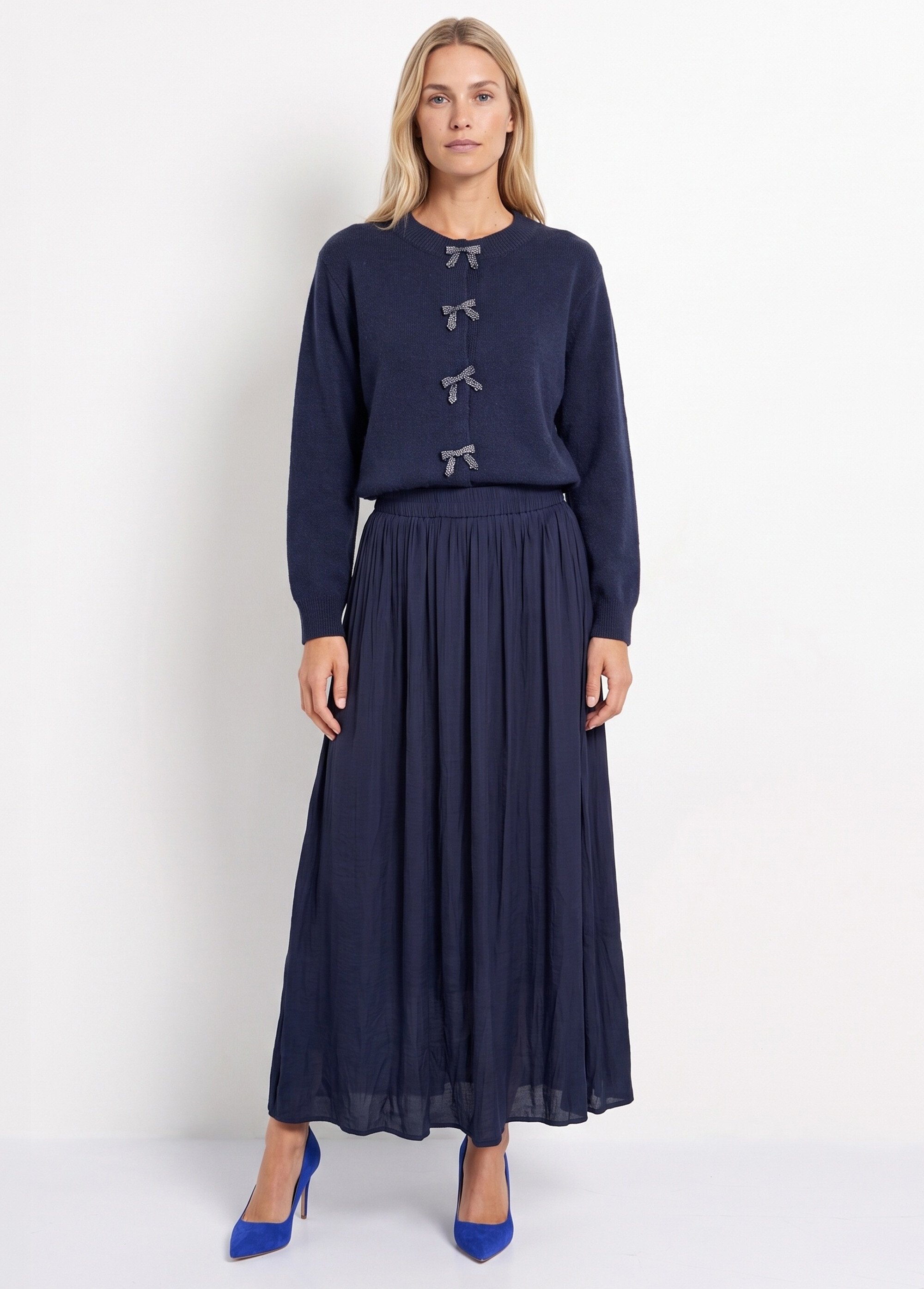 Jupe longue fluide, taille élastiquée Femme Bleu IA-C2273 SI1