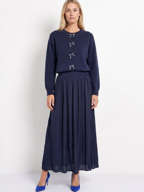 Jupe longue fluide, taille élastiquée Femme Bleu IA-C2273 SI1