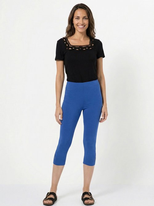 Legging court ceinture élastiqué bas brodés Femme Bleu NESSA SF1