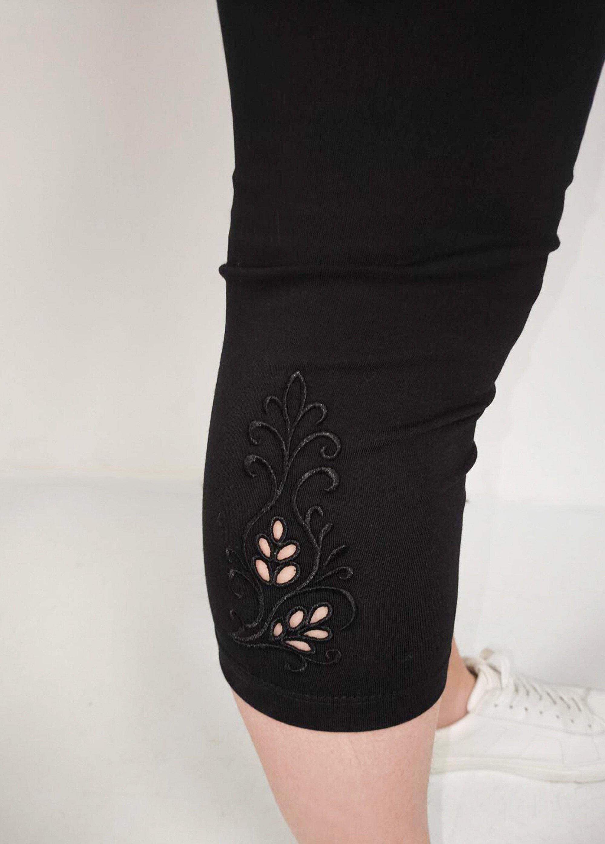 Legging court ceinture élastiqué bas brodés Femme Noir NESSA DE1