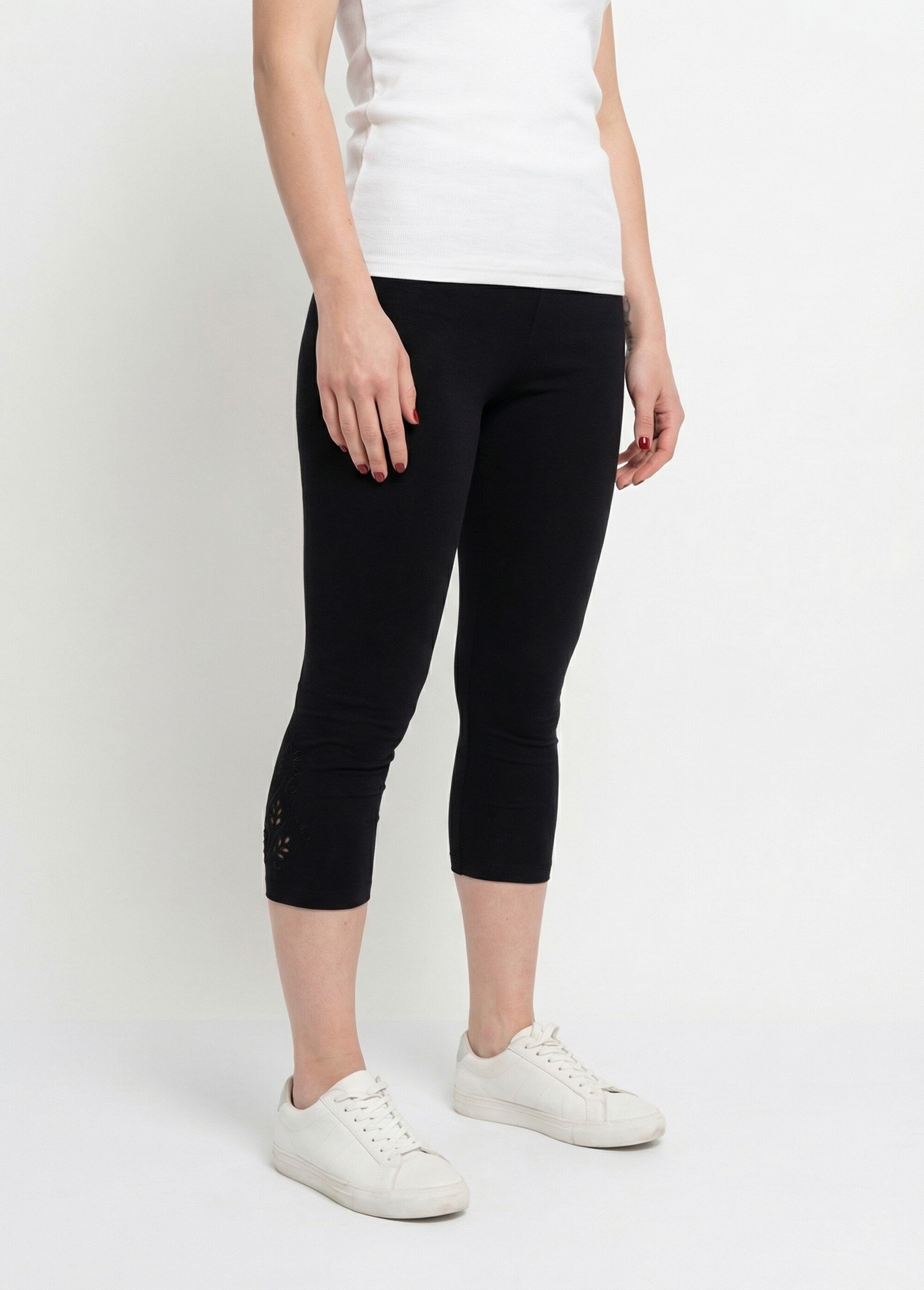 Legging court ceinture élastiqué bas brodés Femme Noir NESSA FA1