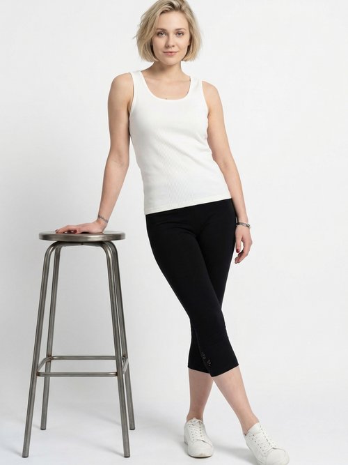 Legging court ceinture élastiqué bas brodés Femme Noir NESSA MV1