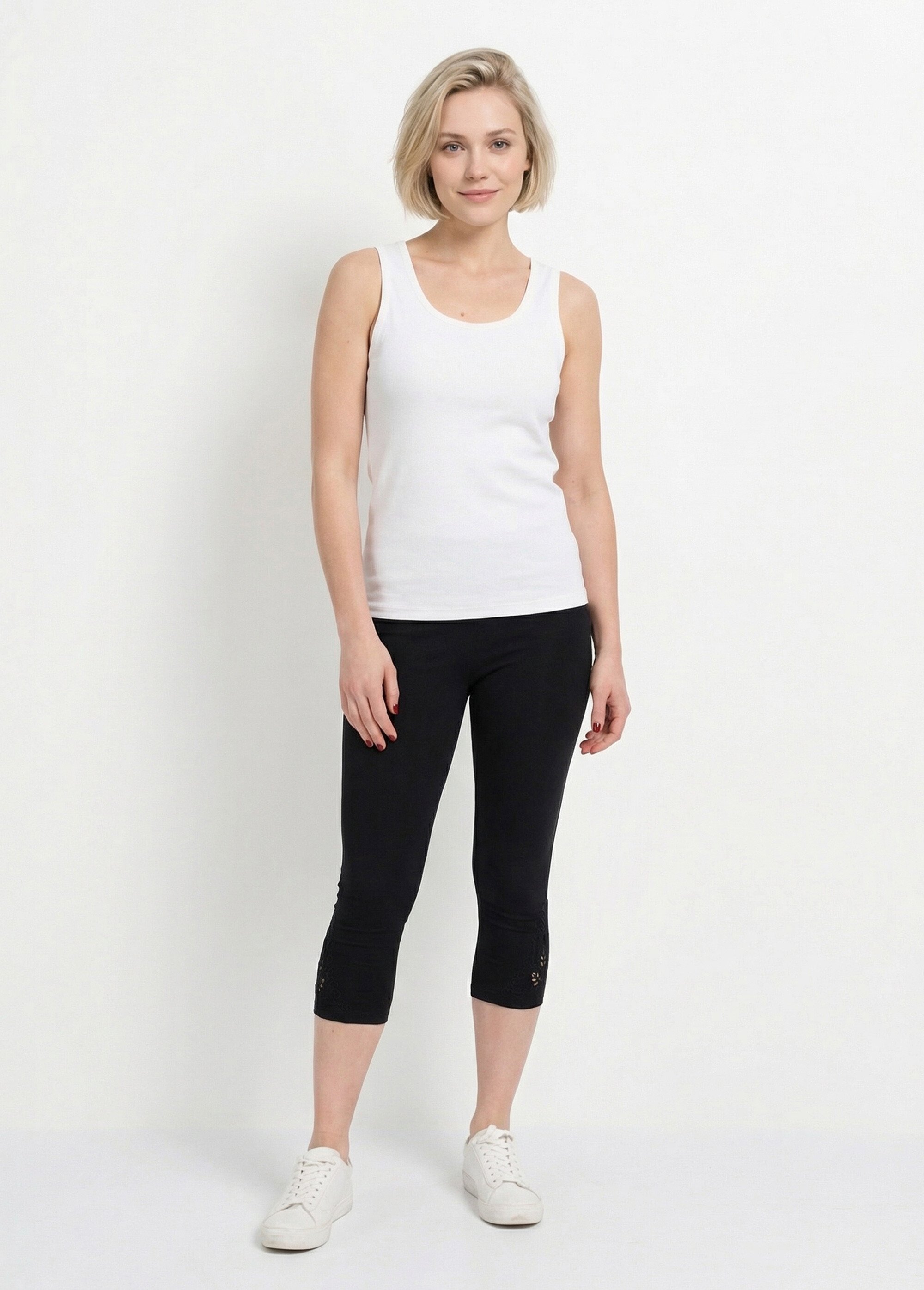 Legging court ceinture élastiqué bas brodés Femme Noir NESSA SF1