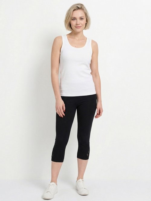 Legging court ceinture élastiqué bas brodés Femme Noir NESSA SF1