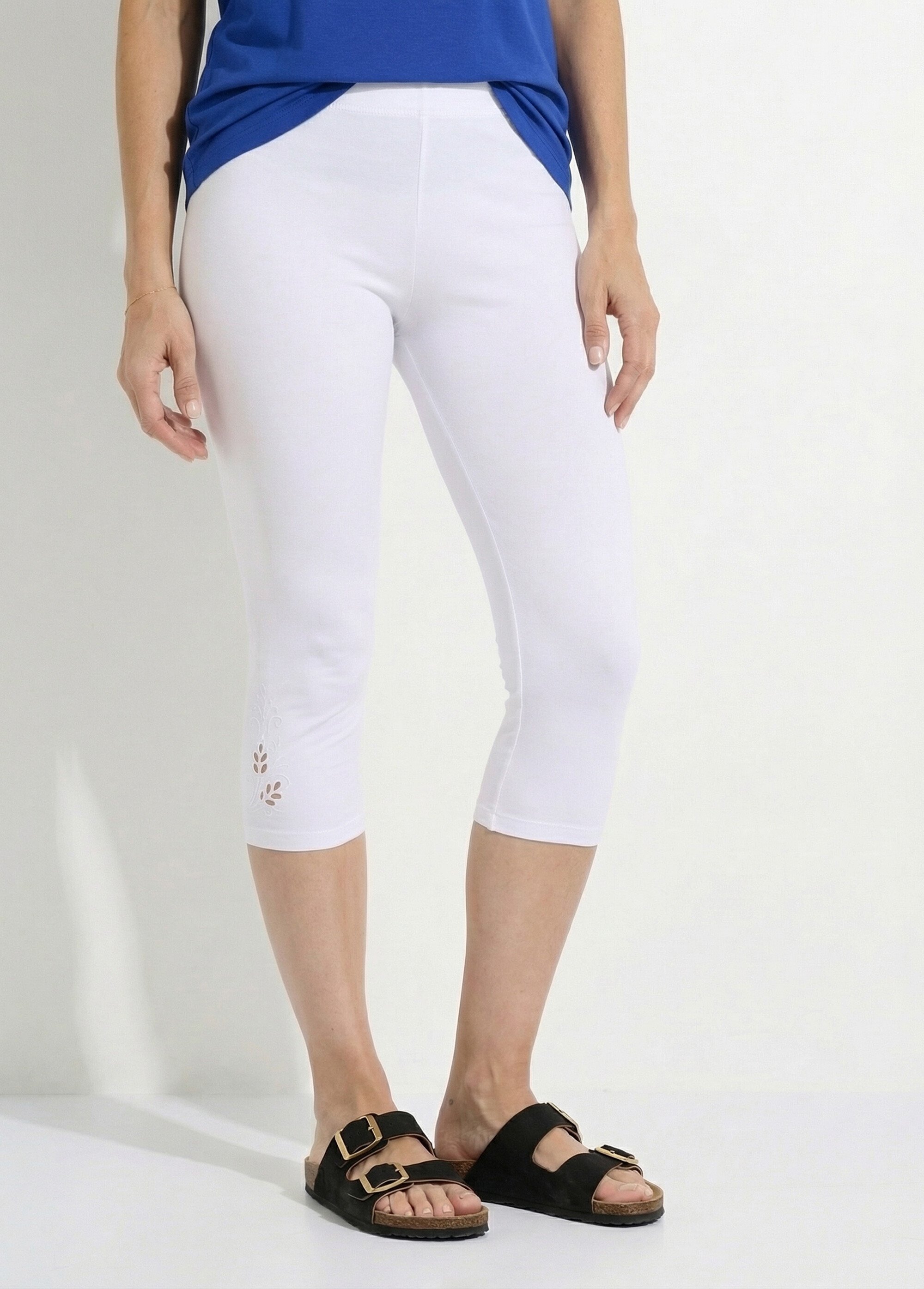 Legging court ceinture élastiqué bas brodés Femme Blanc NESSA FA1