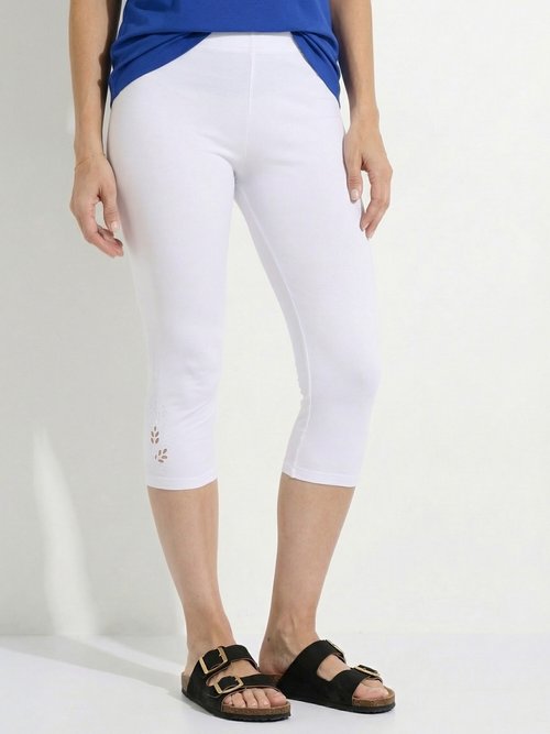 Legging court ceinture élastiqué bas brodés Femme Blanc NESSA FA1