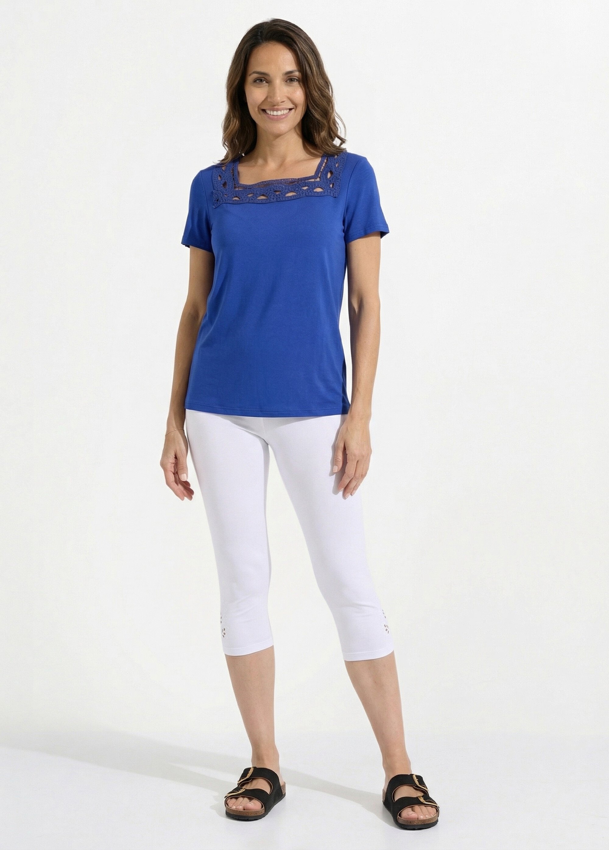 Legging court ceinture élastiqué bas brodés Femme Blanc NESSA SF1