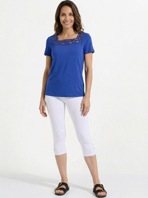 Legging court ceinture élastiqué bas brodés Femme Blanc NESSA SF1
