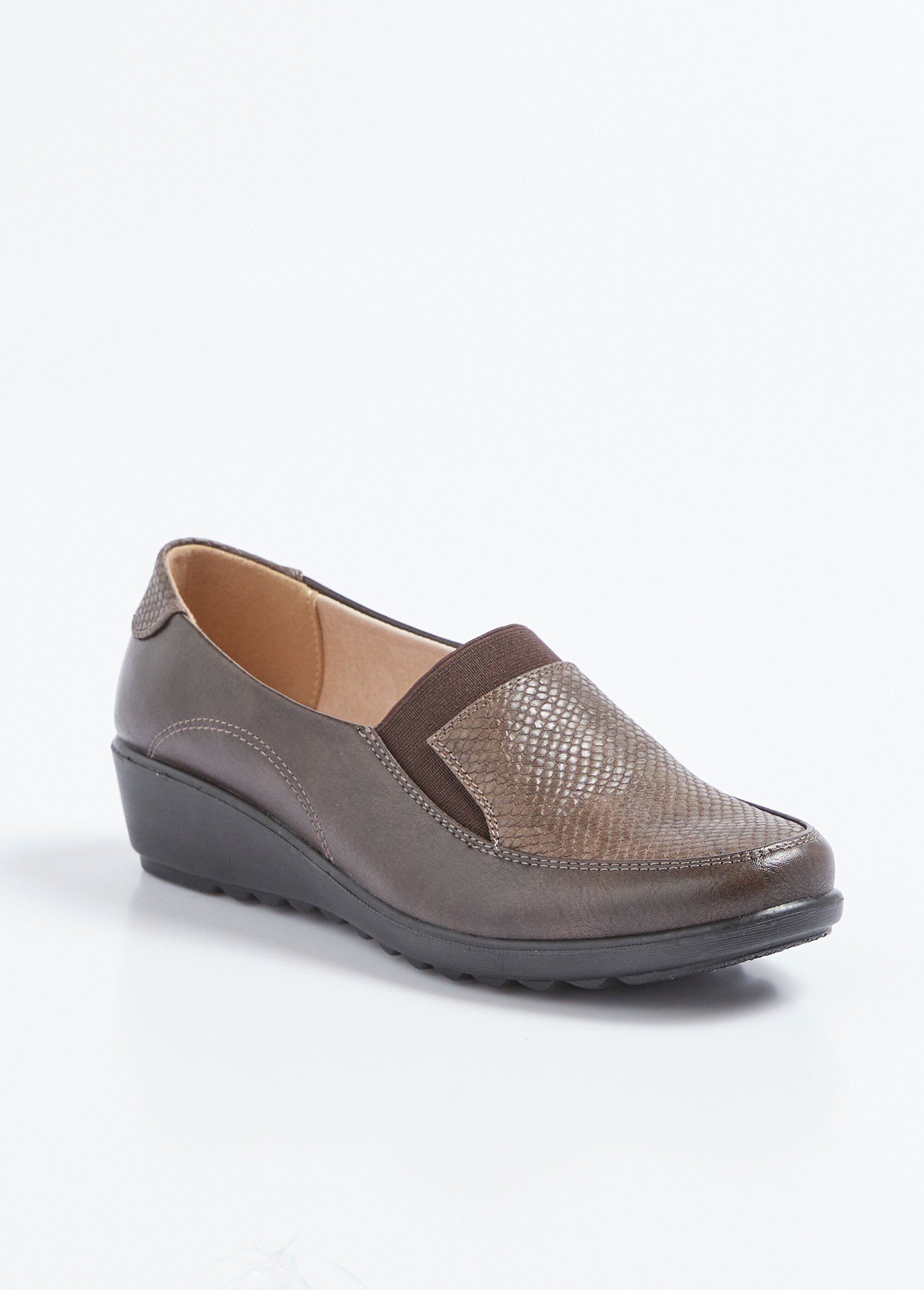 Mocassins élastiqués compensés grande largeur cuir