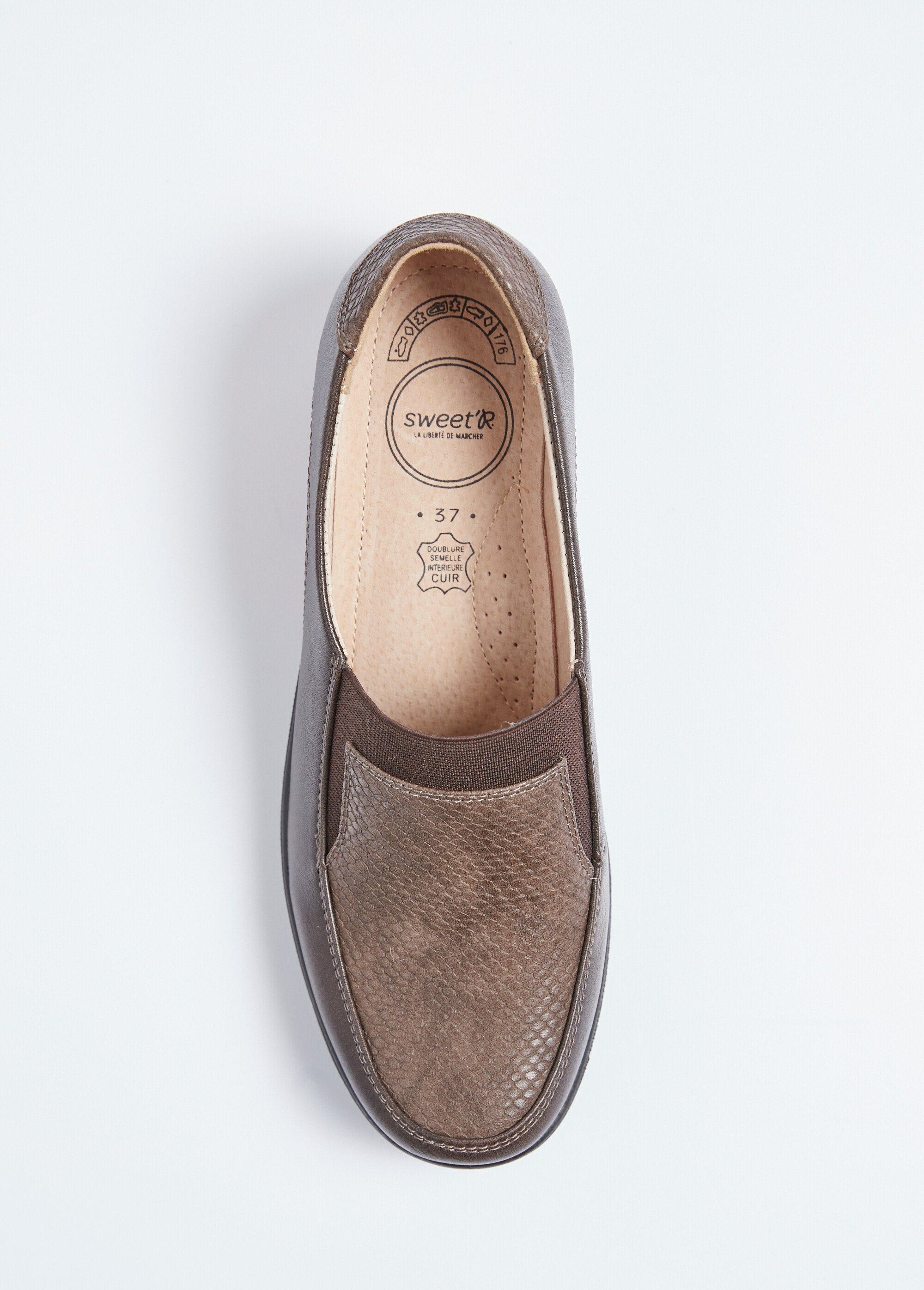 Mocassins élastiqués compensés grande largeur cuir Femme Marron OPKANE OV1