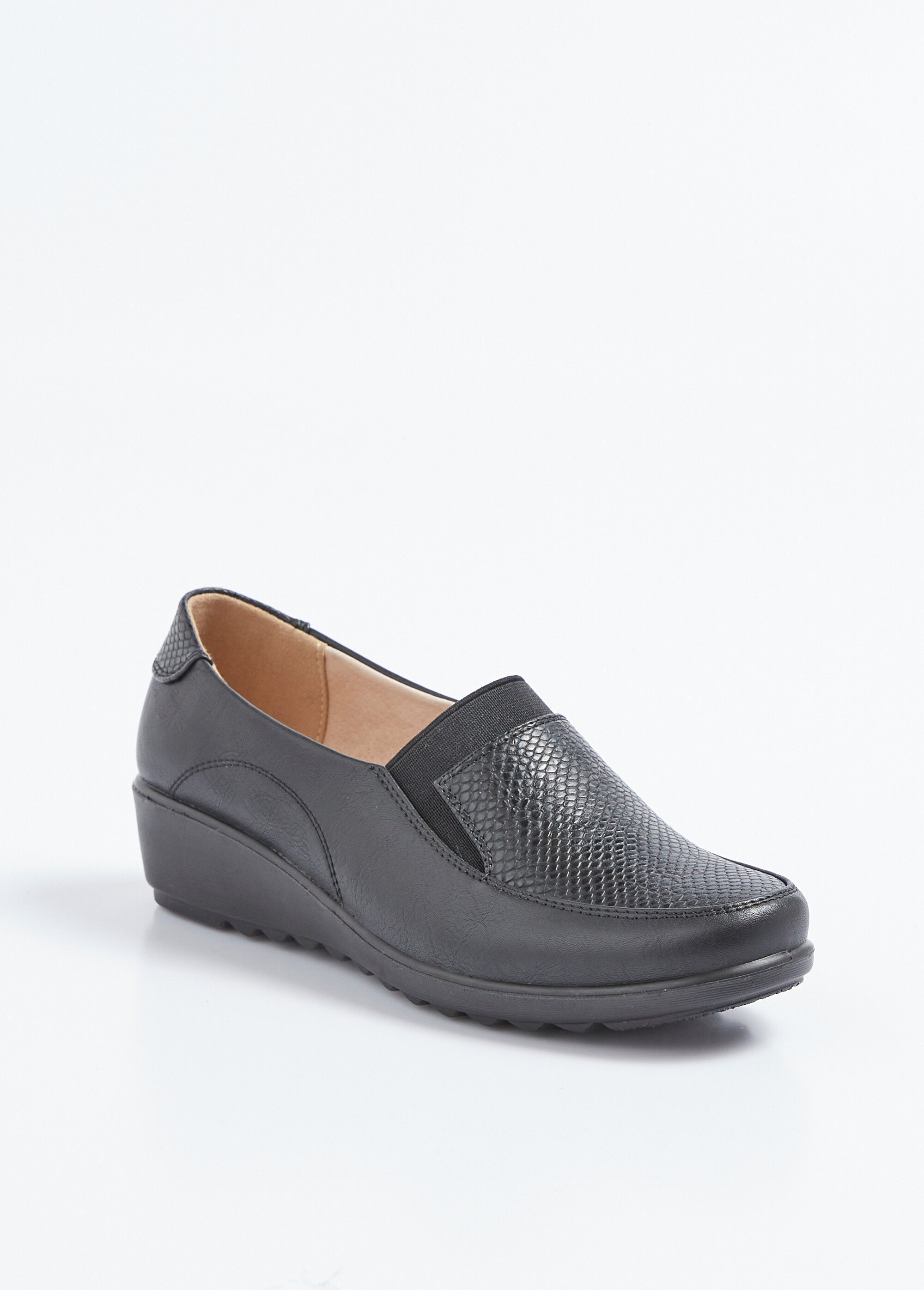 Mocassins élastiqués compensés grande largeur cuir