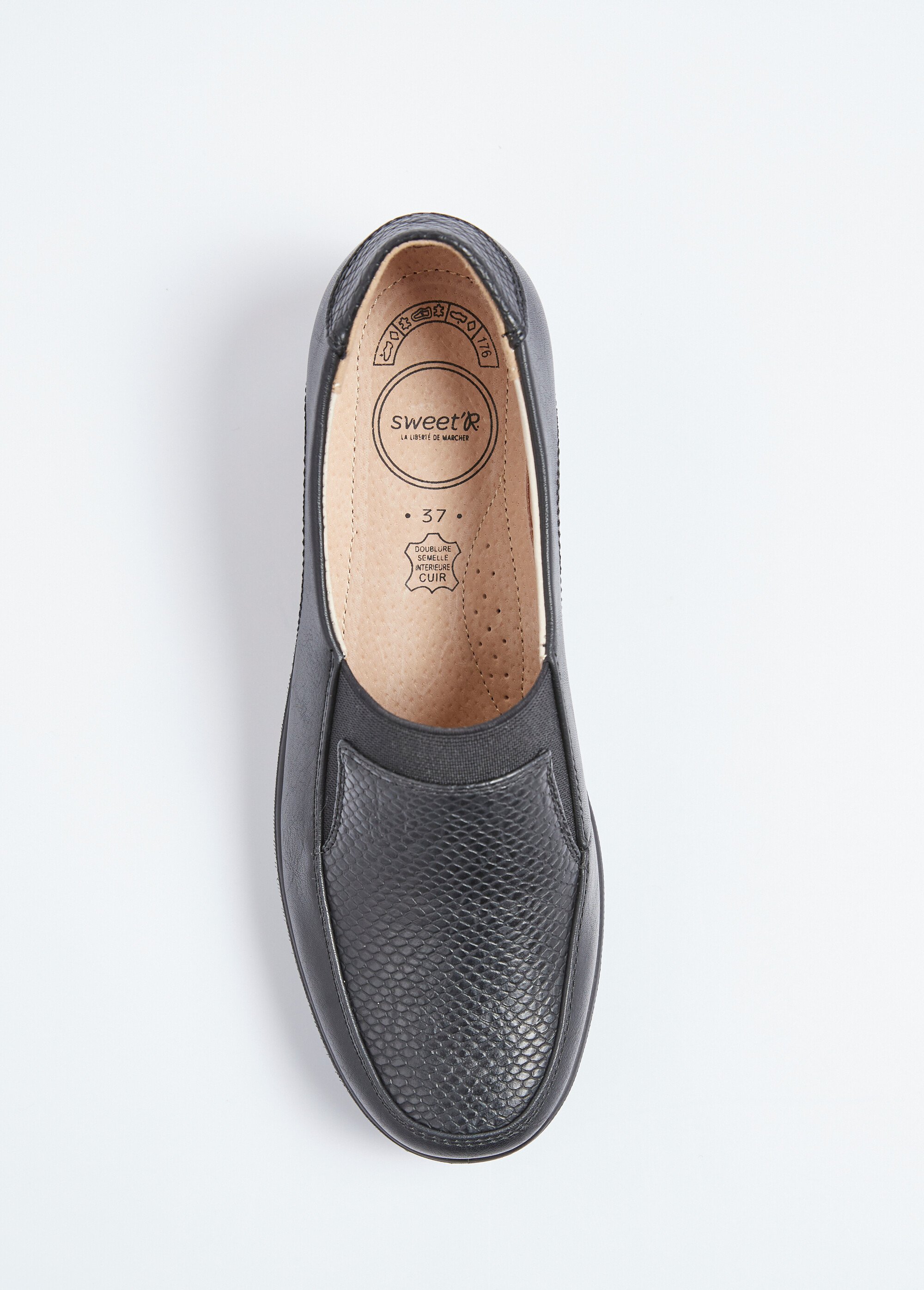 Mocassins élastiqués compensés grande largeur cuir Femme Noir OPKANE OV1