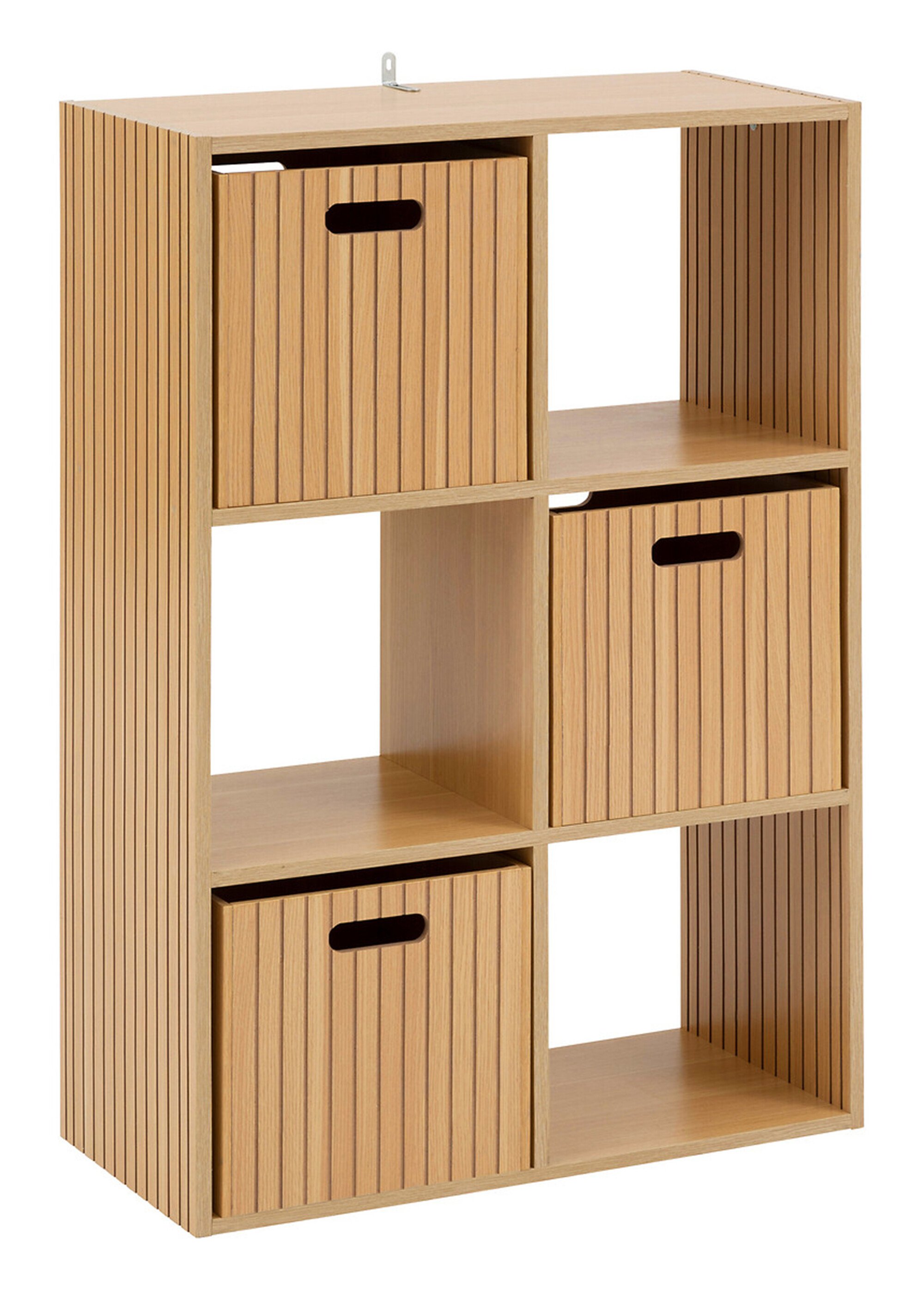 Module 6 cases avec décor bois rainuré MARRON JJA-193622 DE1