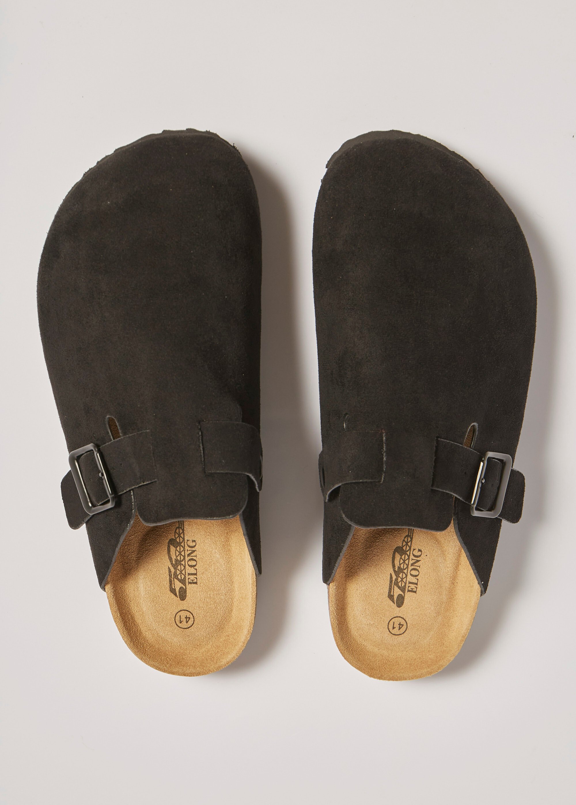 Mules en suédine avec boucle métal Homme Noir ELOB339 OV1