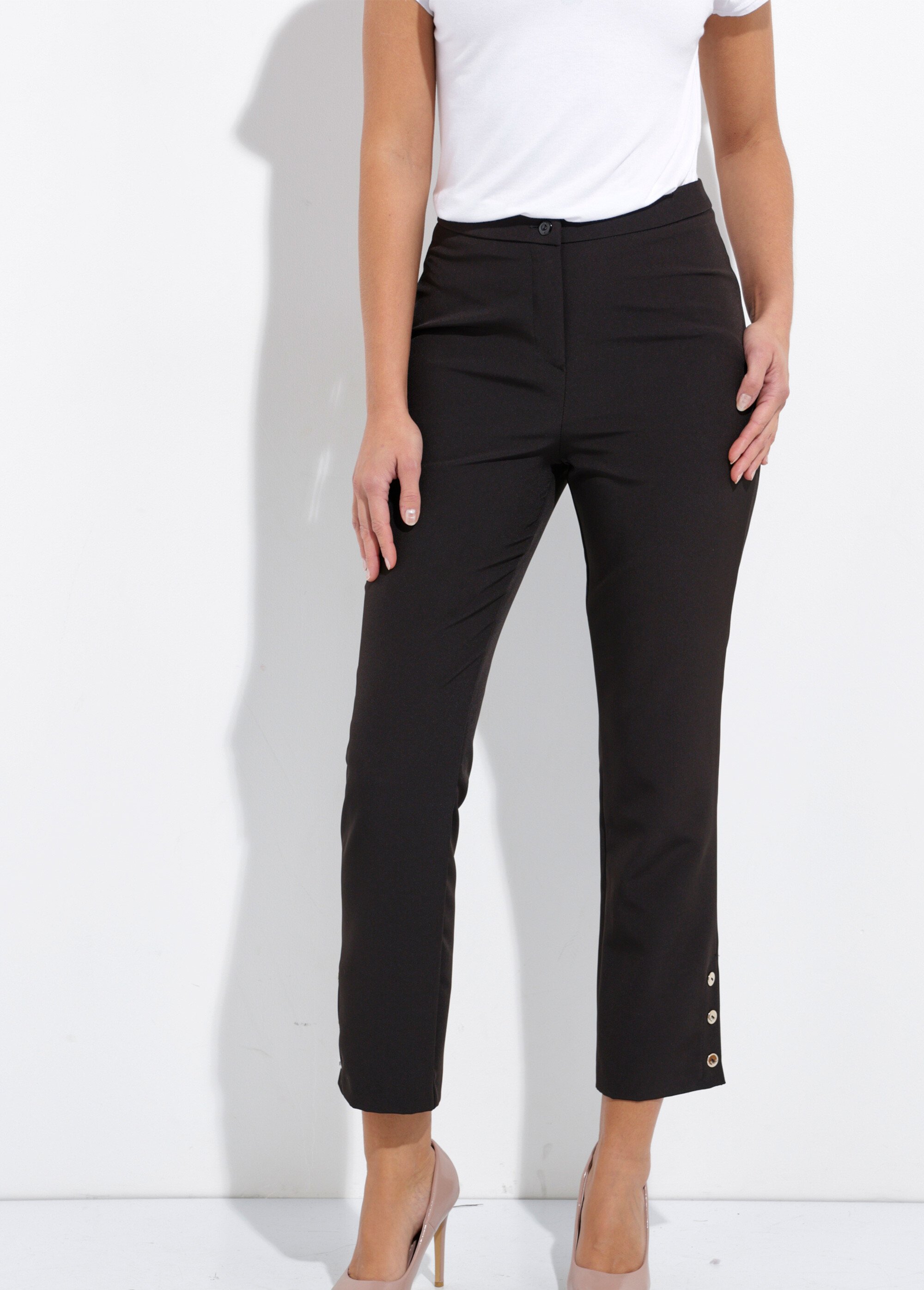Pantalon droit 7/8e uni infroissable Femme Noir NIOBE FA1