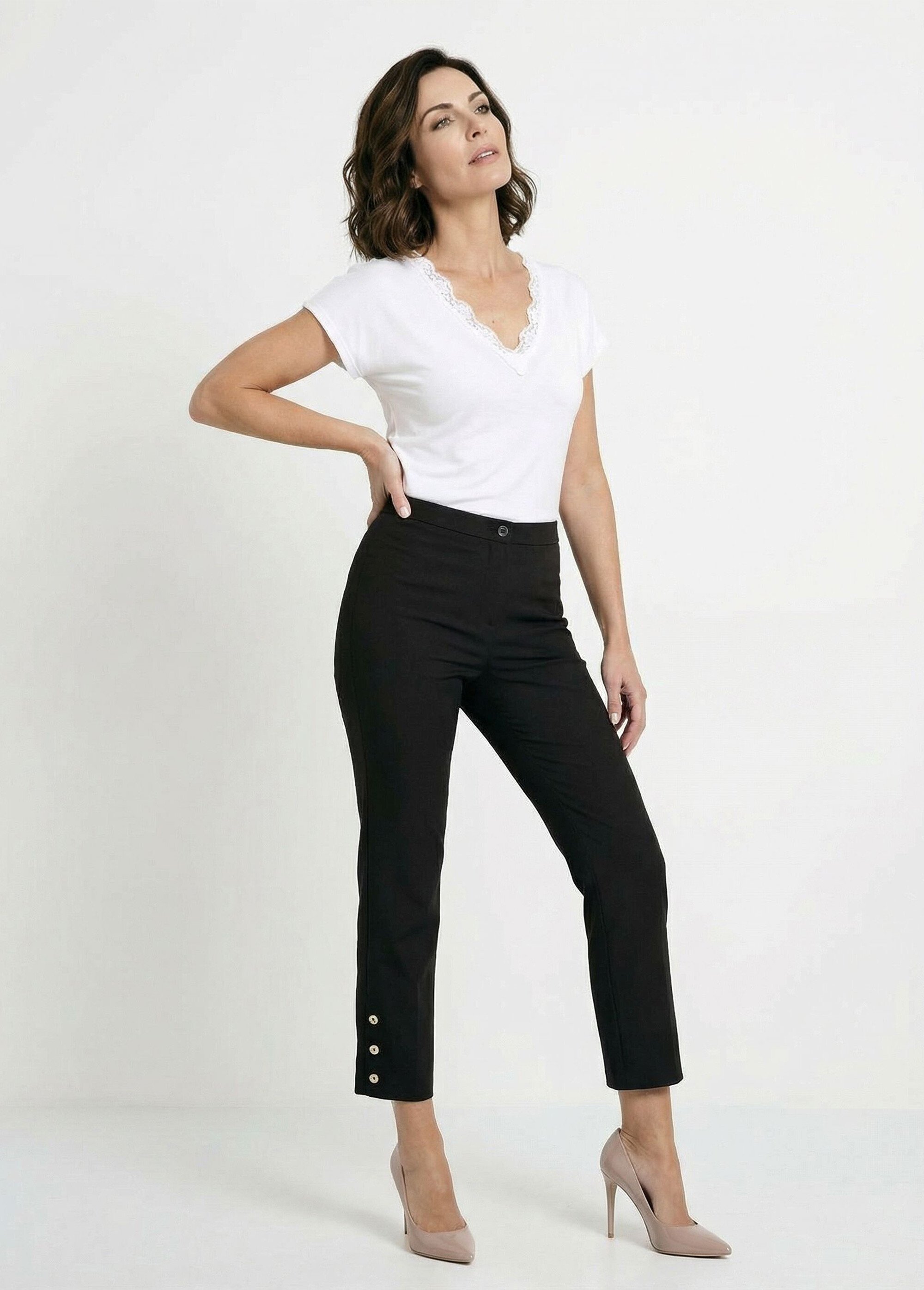 Pantalon droit 7/8e uni infroissable