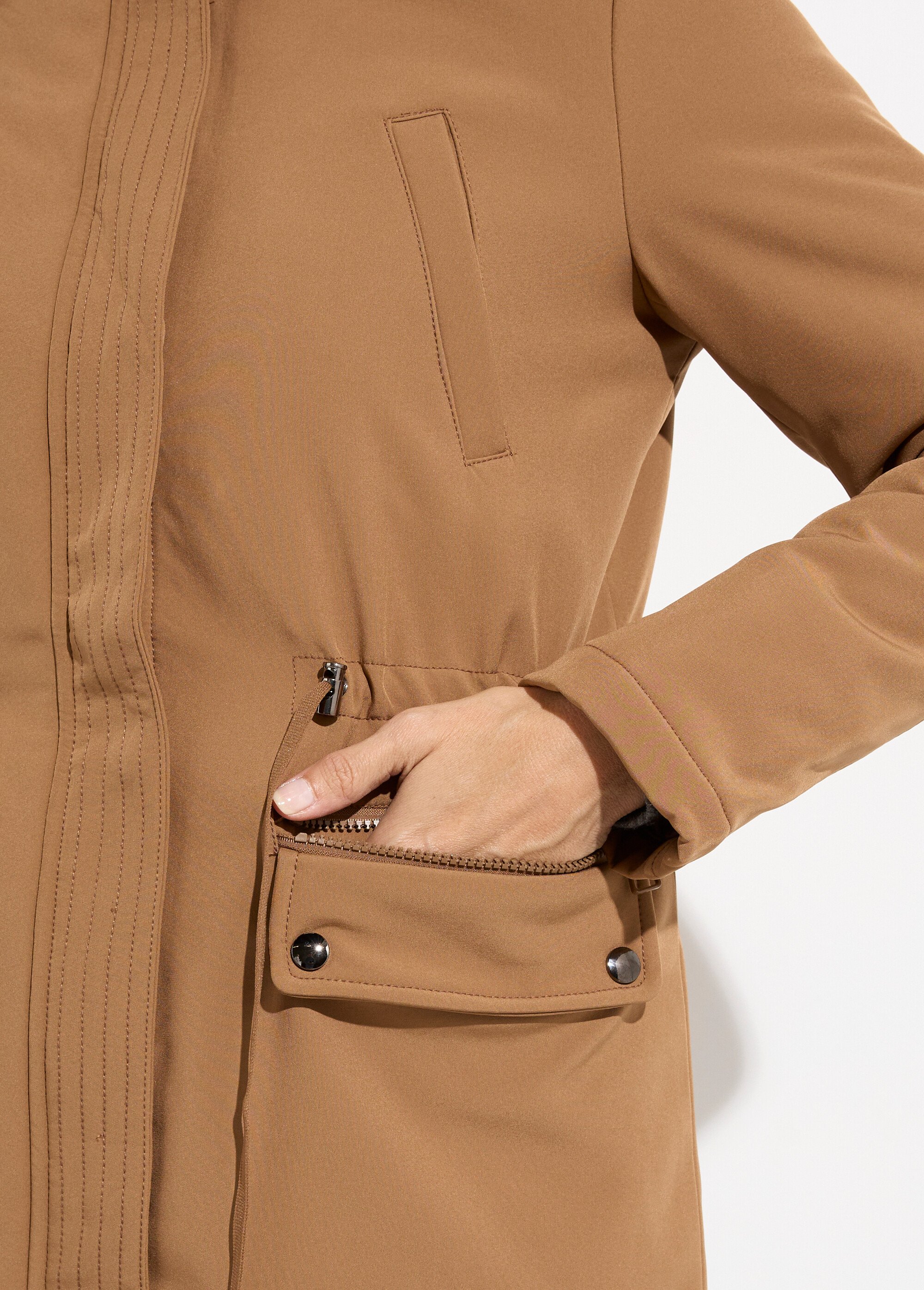 Parka chaude fourrure capuche amovible Femme Beige LJ-18032 DE2
