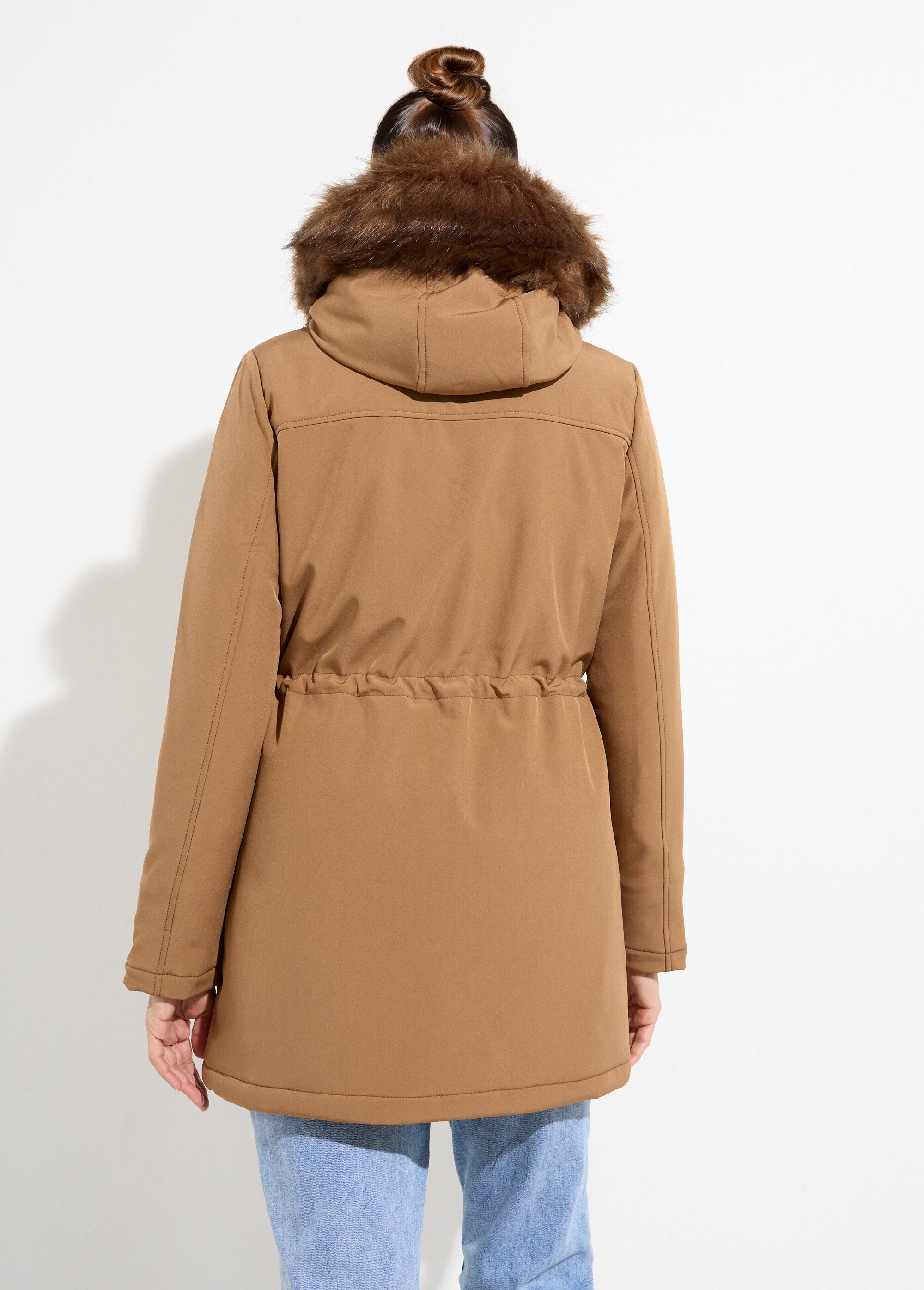 Parka chaude fourrure capuche amovible Femme Beige LJ-18032 DO1