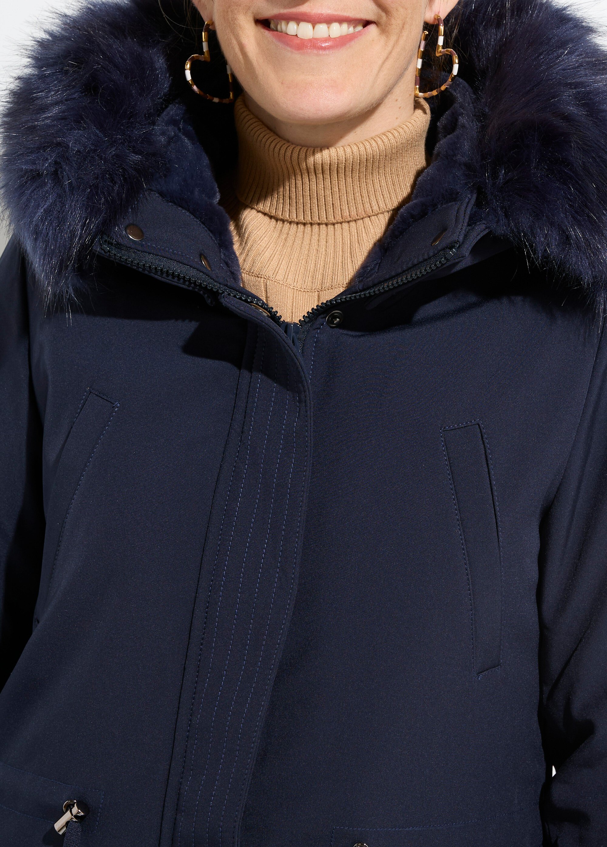 Parka chaude fourrure capuche amovible