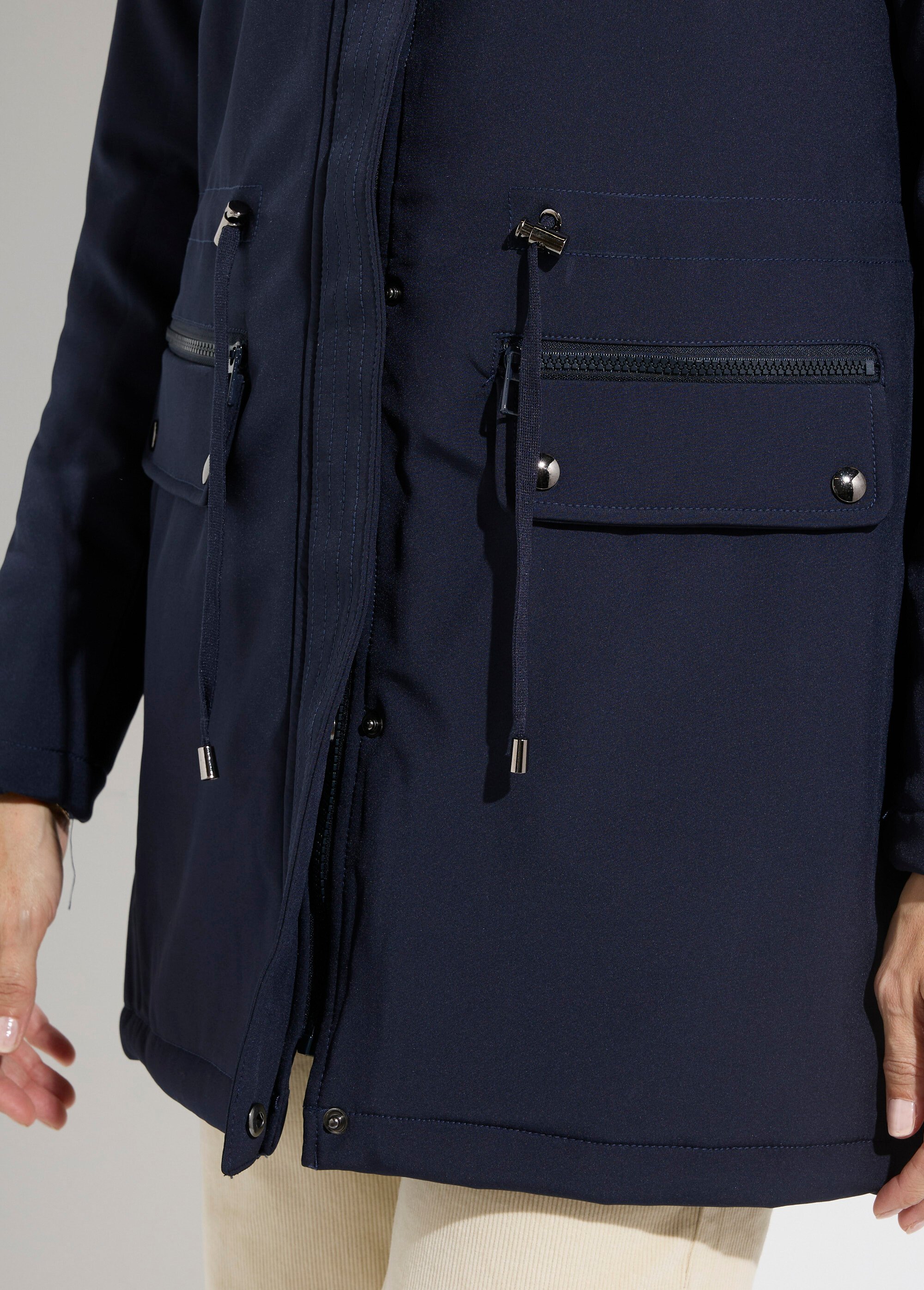 Parka chaude fourrure capuche amovible Femme Bleu LJ-18032 DE2