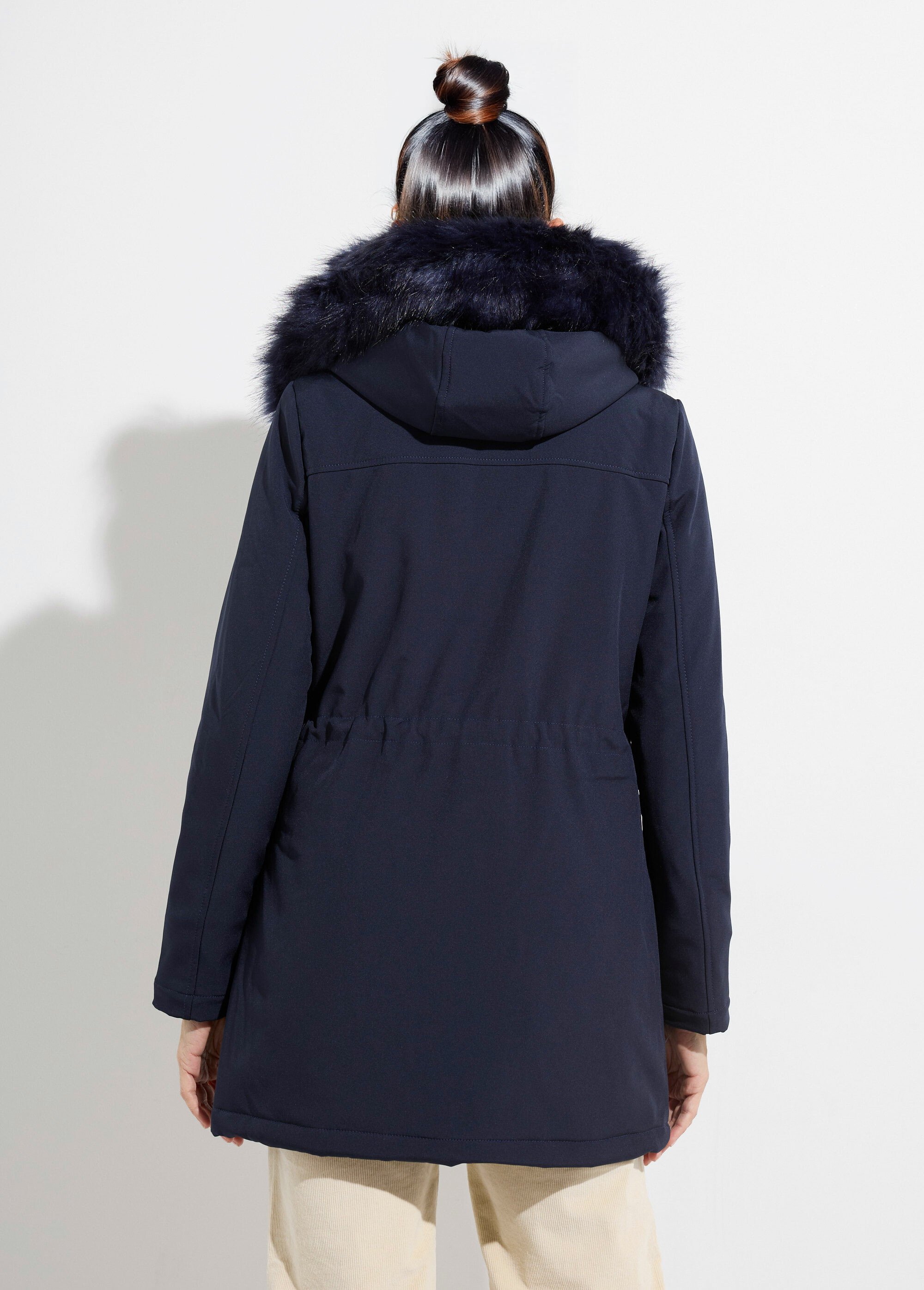 Parka chaude fourrure capuche amovible Femme Bleu LJ-18032 DO1