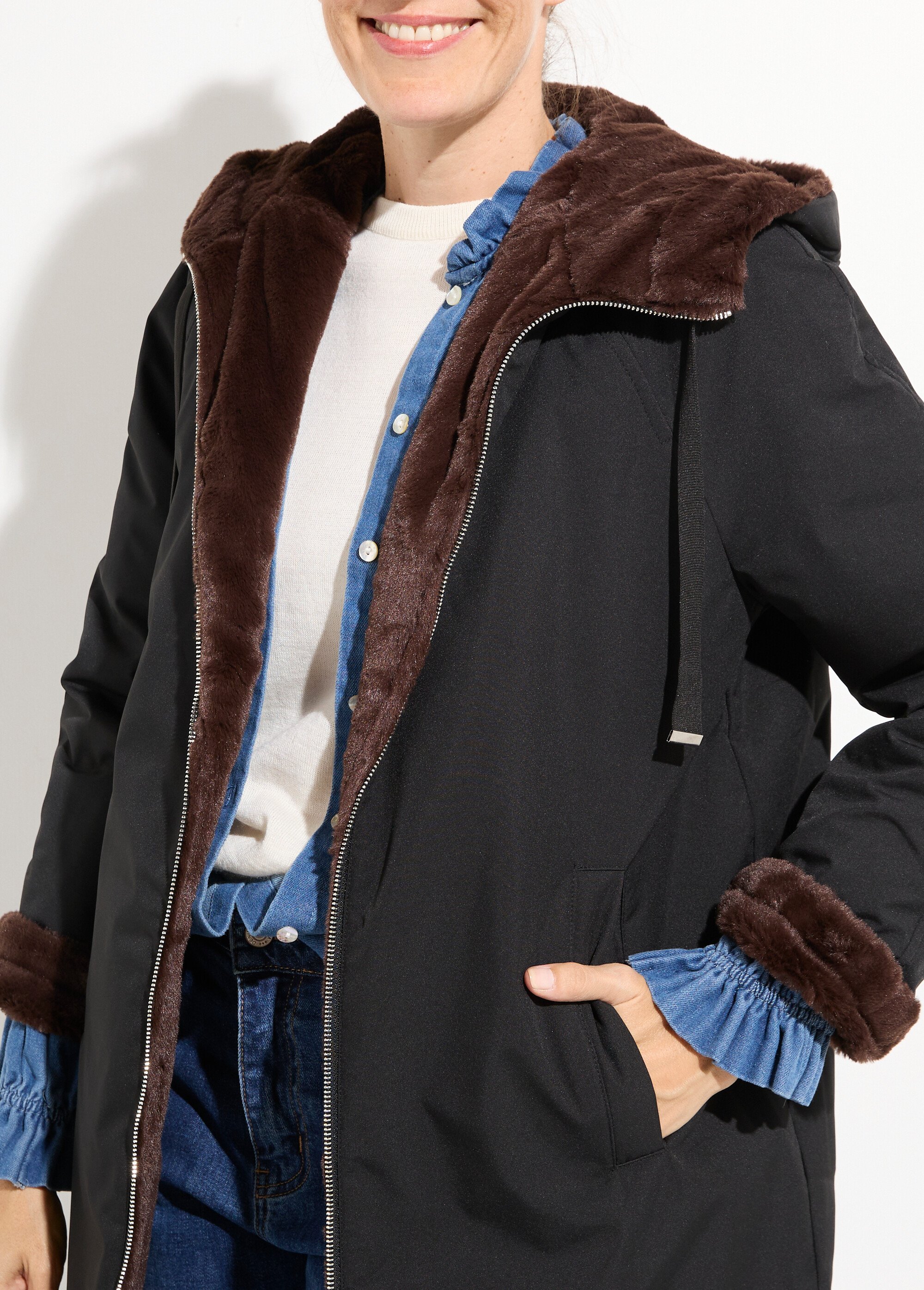 Parka réversible fourrure, avec capuche Femme Noir ATT-AT8586 DE1