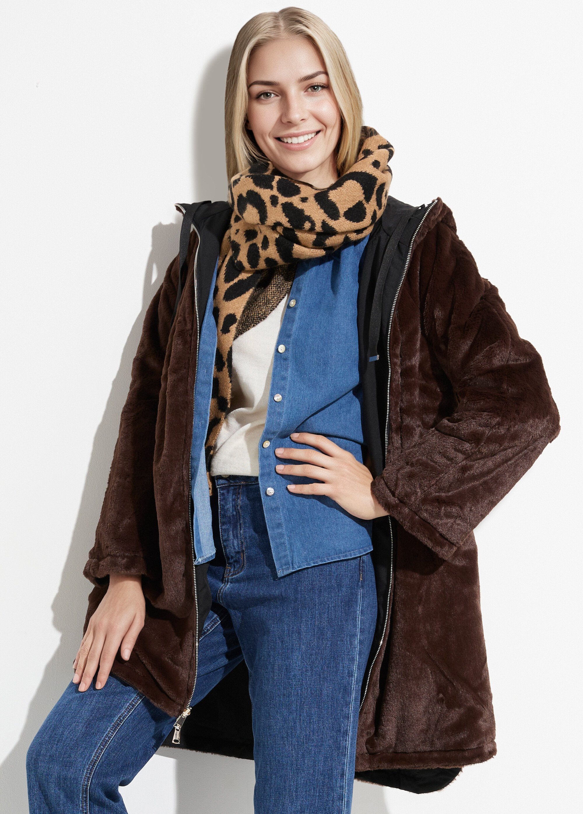 Parka réversible fourrure, avec capuche Femme Noir ATT-AT8586 DE3