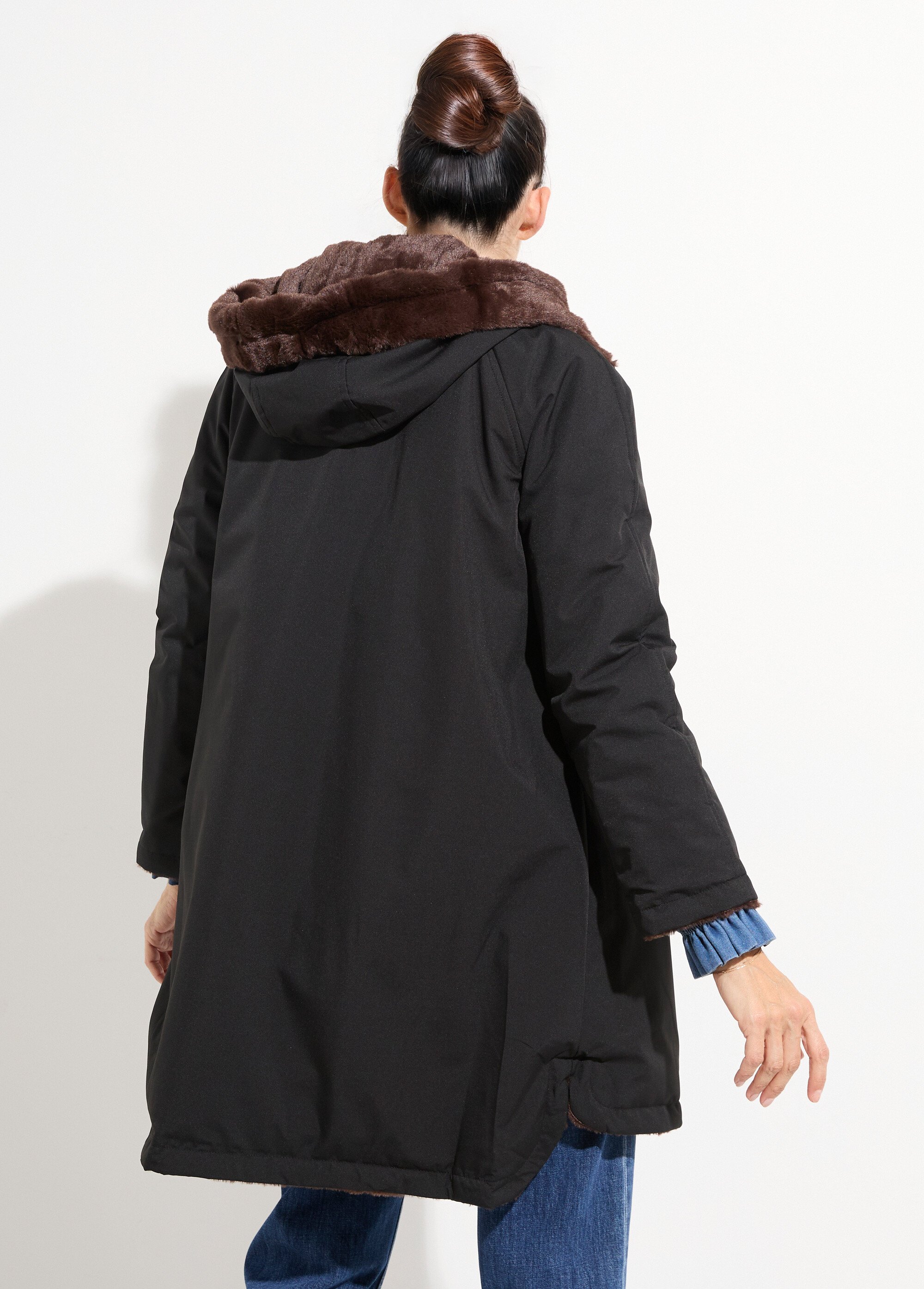 Parka réversible fourrure, avec capuche Femme Noir ATT-AT8586 DO1