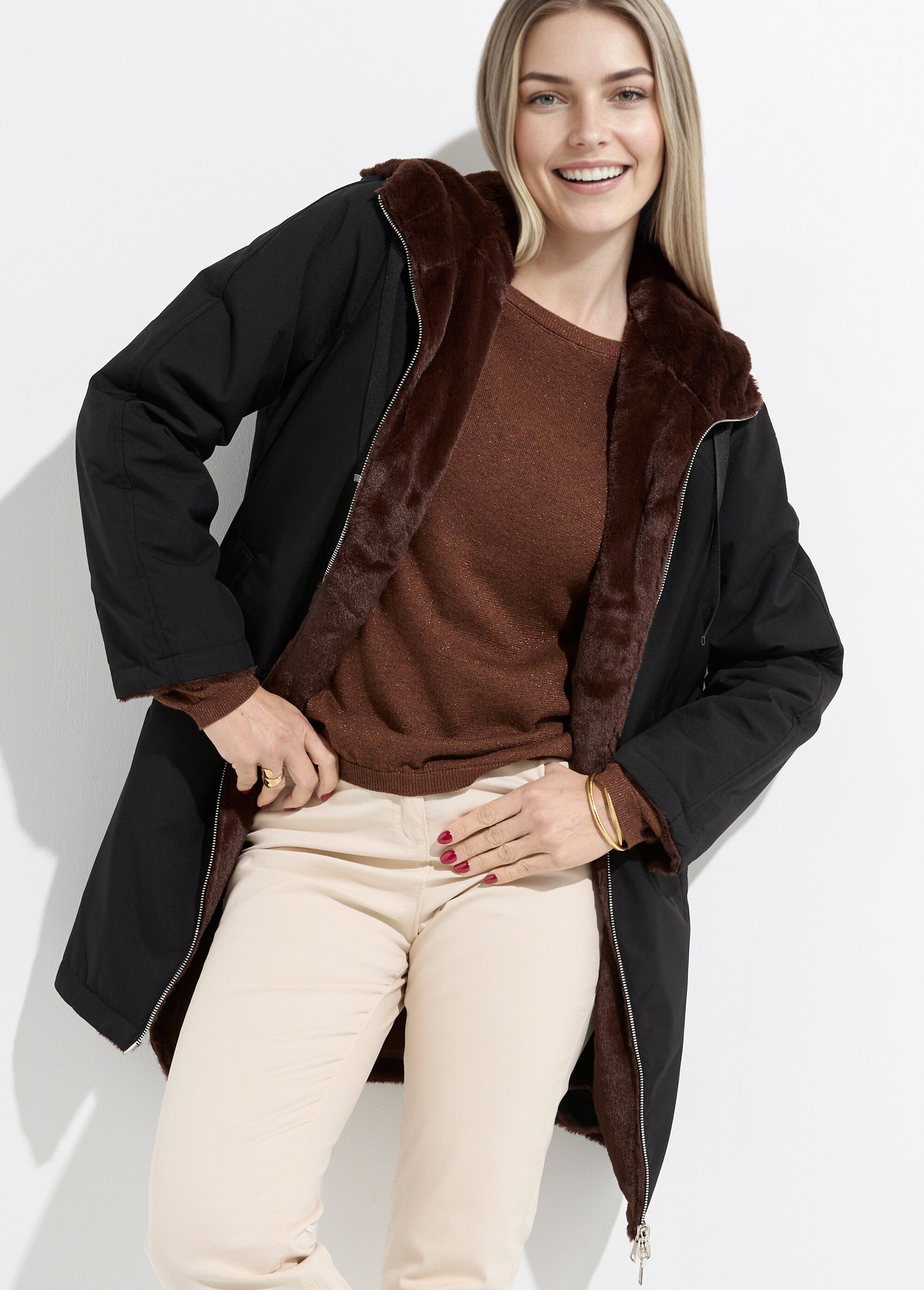 Parka réversible fourrure, avec capuche Femme Noir ATT-AT8586 MV1