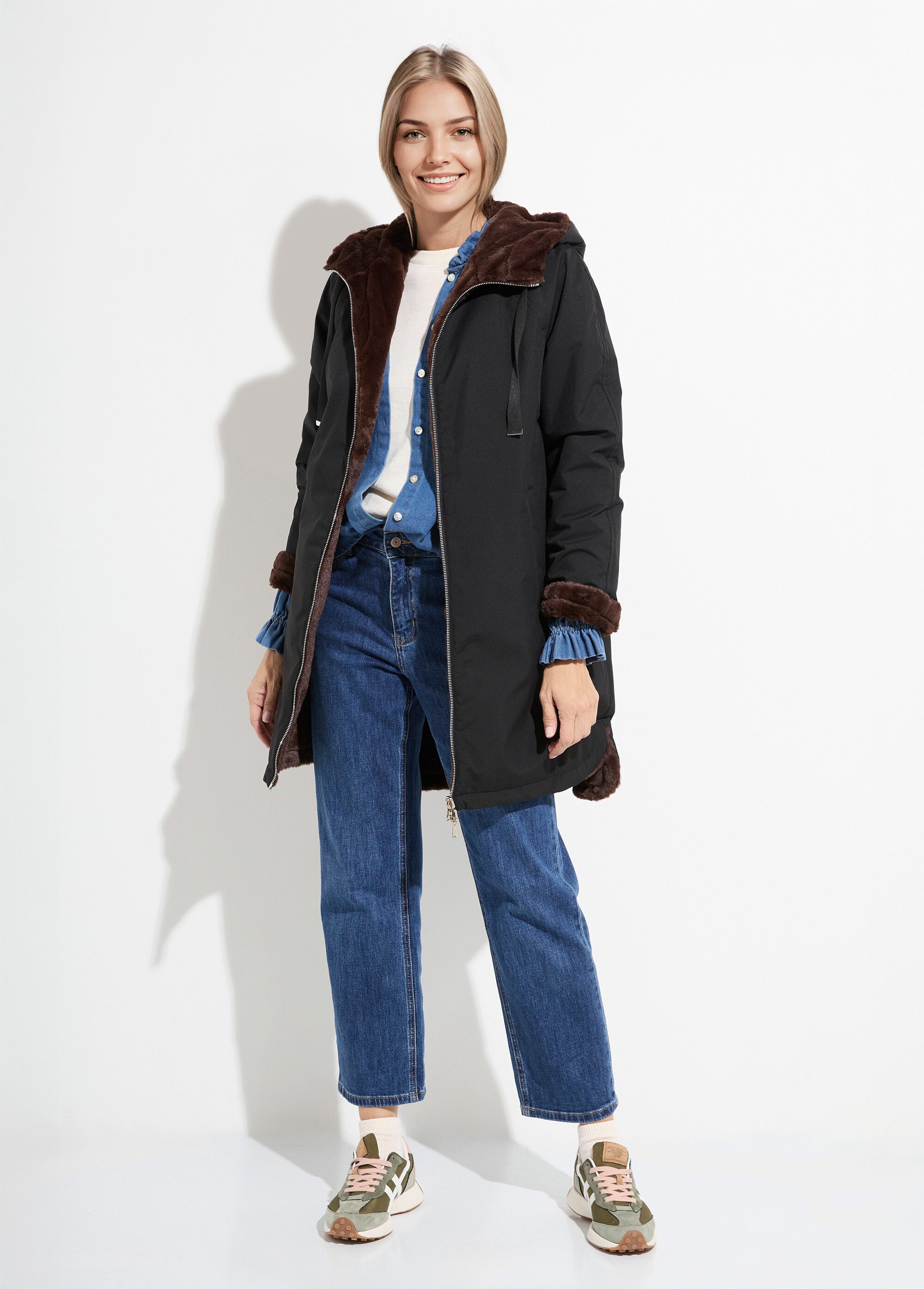 Parka réversible fourrure, avec capuche Femme Noir ATT-AT8586 SF1