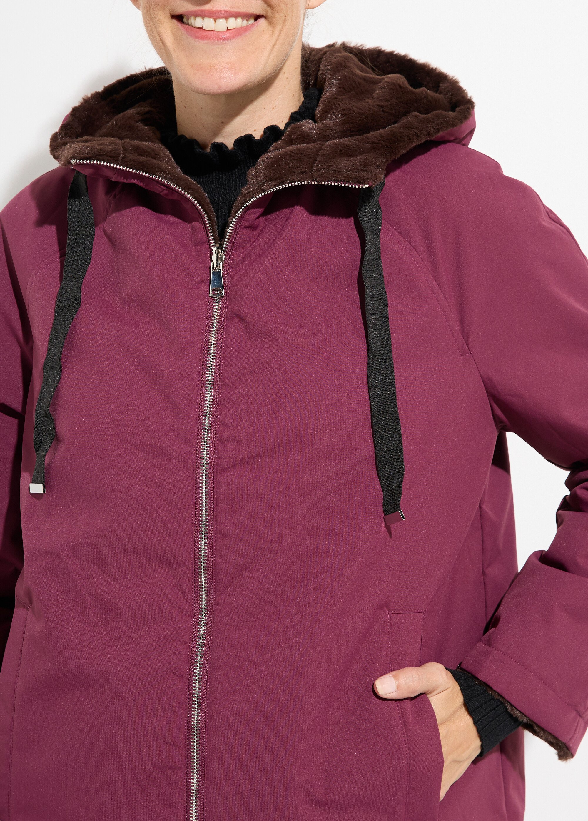 Parka réversible fourrure, avec capuche Femme Rouge ATT-AT8586 DE1