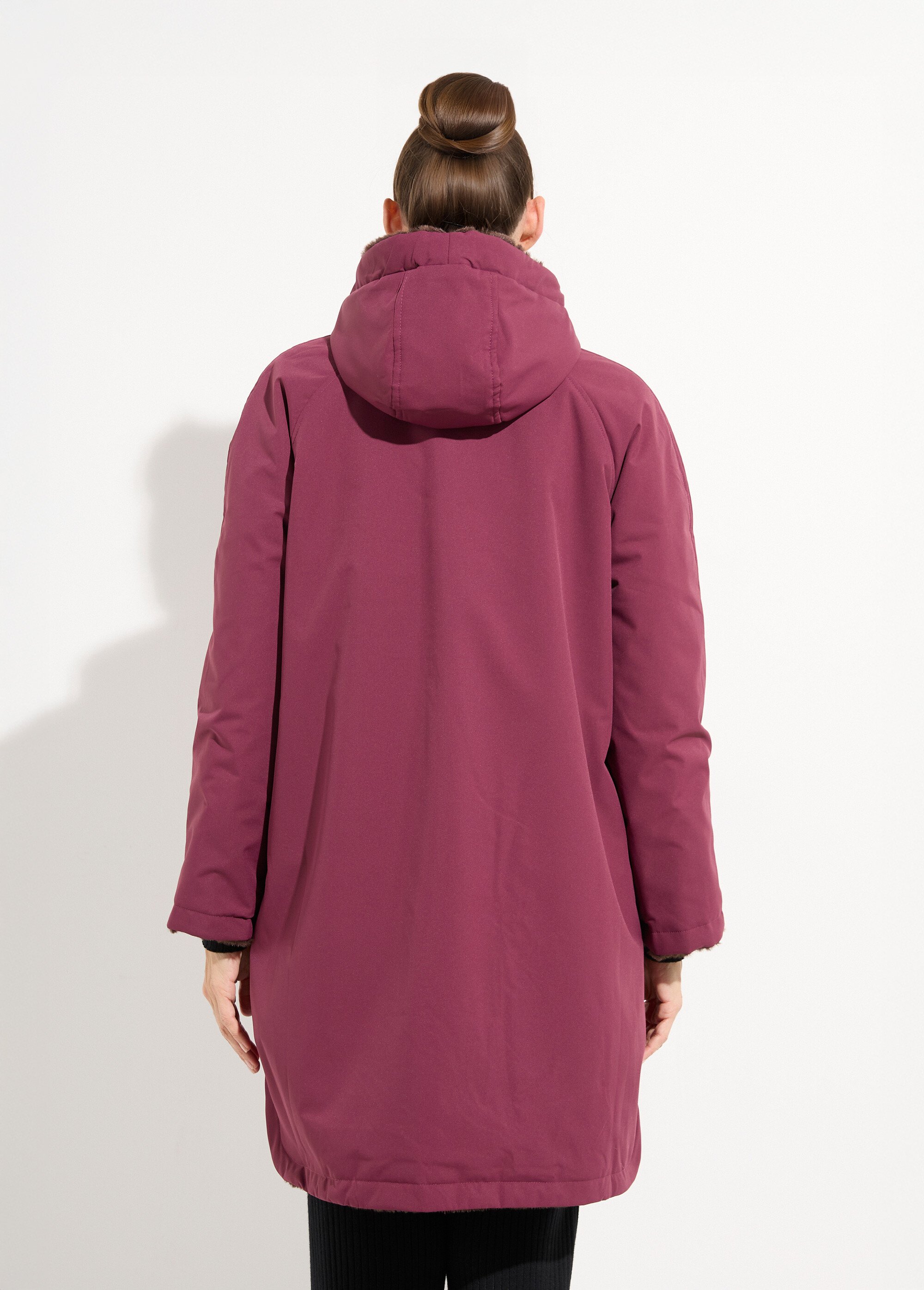 Parka réversible fourrure, avec capuche Femme Rouge ATT-AT8586 DO1