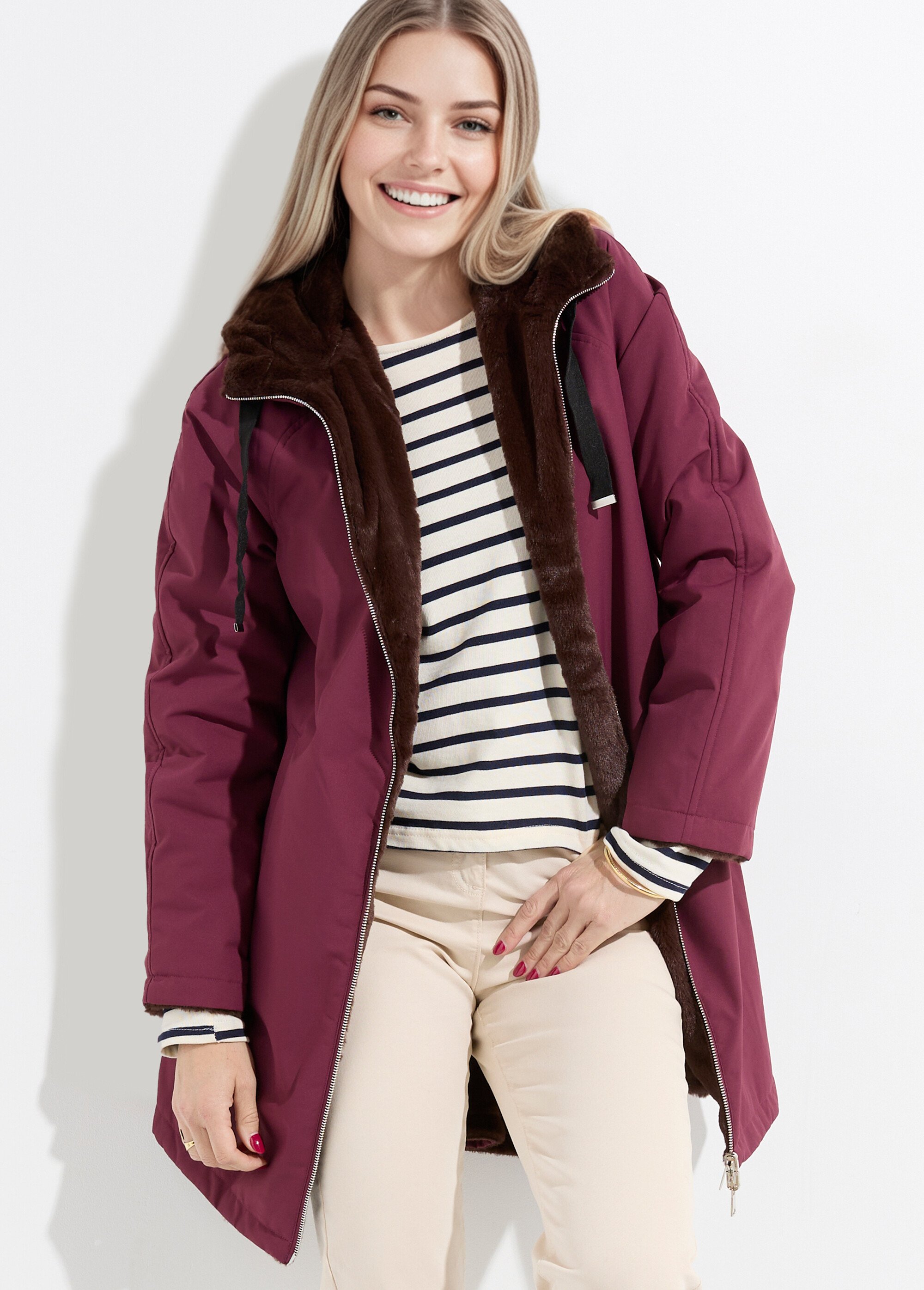 Parka réversible fourrure, avec capuche Femme Rouge ATT-AT8586 MV1