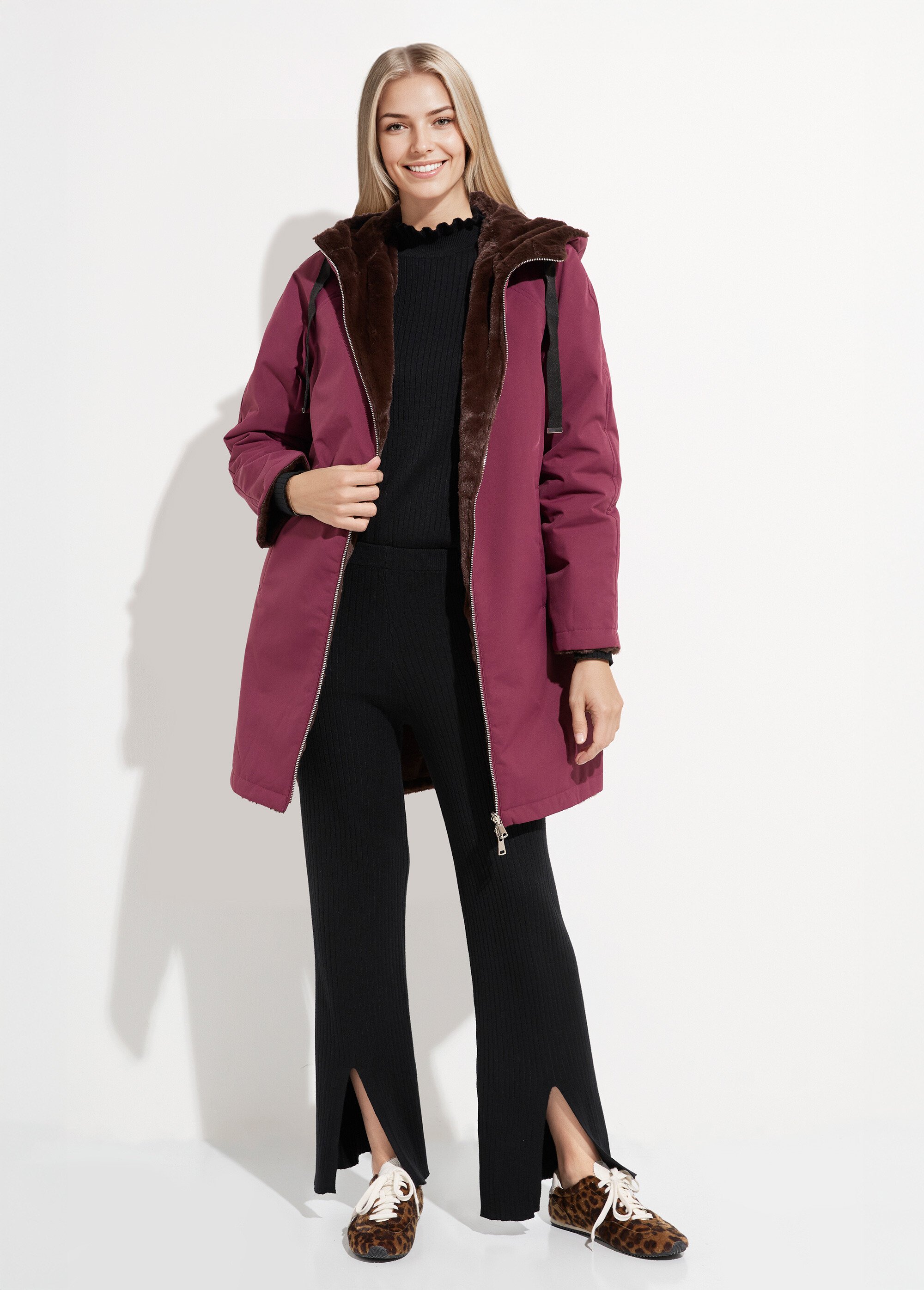 Parka réversible fourrure, avec capuche Femme Rouge ATT-AT8586 SF1