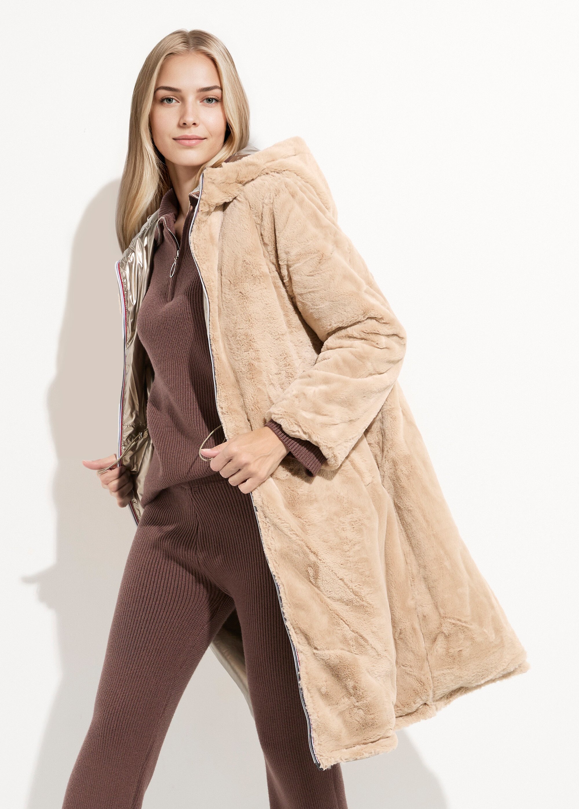 Parka réversible métallisée / fourrure Femme Doré ATT-AT8549B DE2
