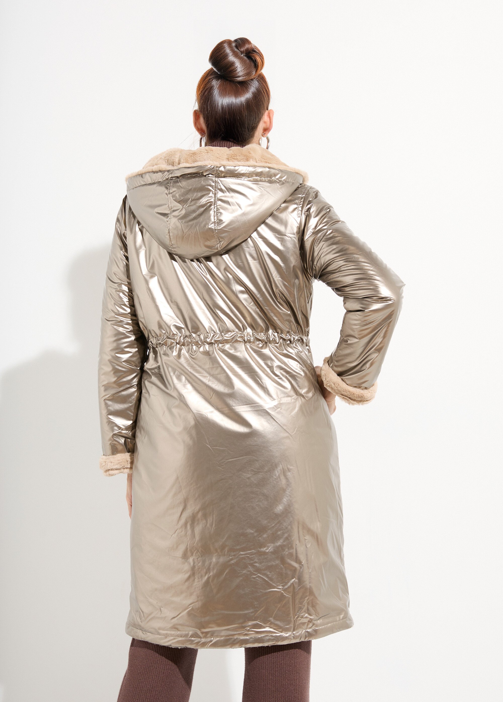 Parka réversible métallisée / fourrure Femme Doré ATT-AT8549B DO1