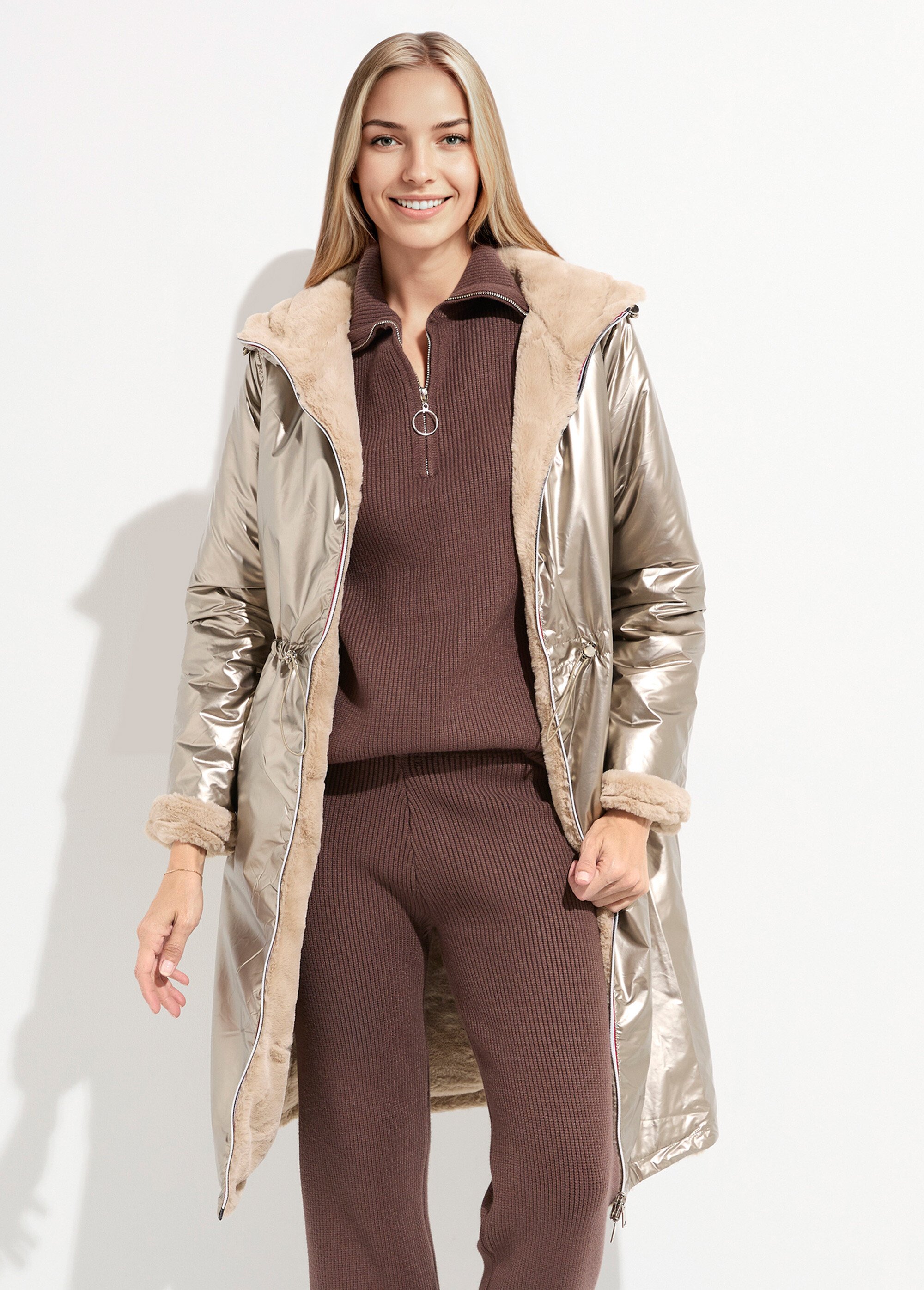 Parka réversible métallisée / fourrure Femme Doré ATT-AT8549B FA1