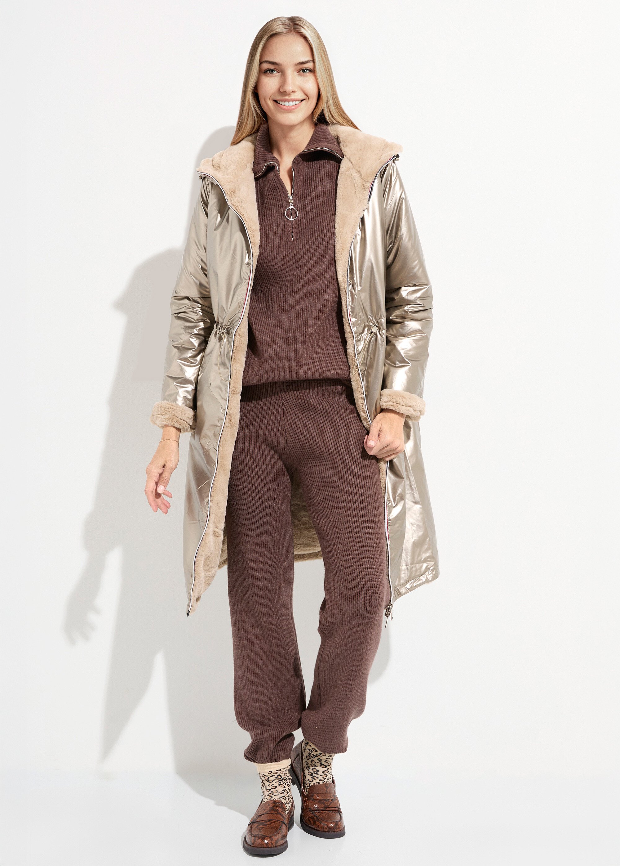 Parka réversible métallisée / fourrure Femme Doré ATT-AT8549B SF1