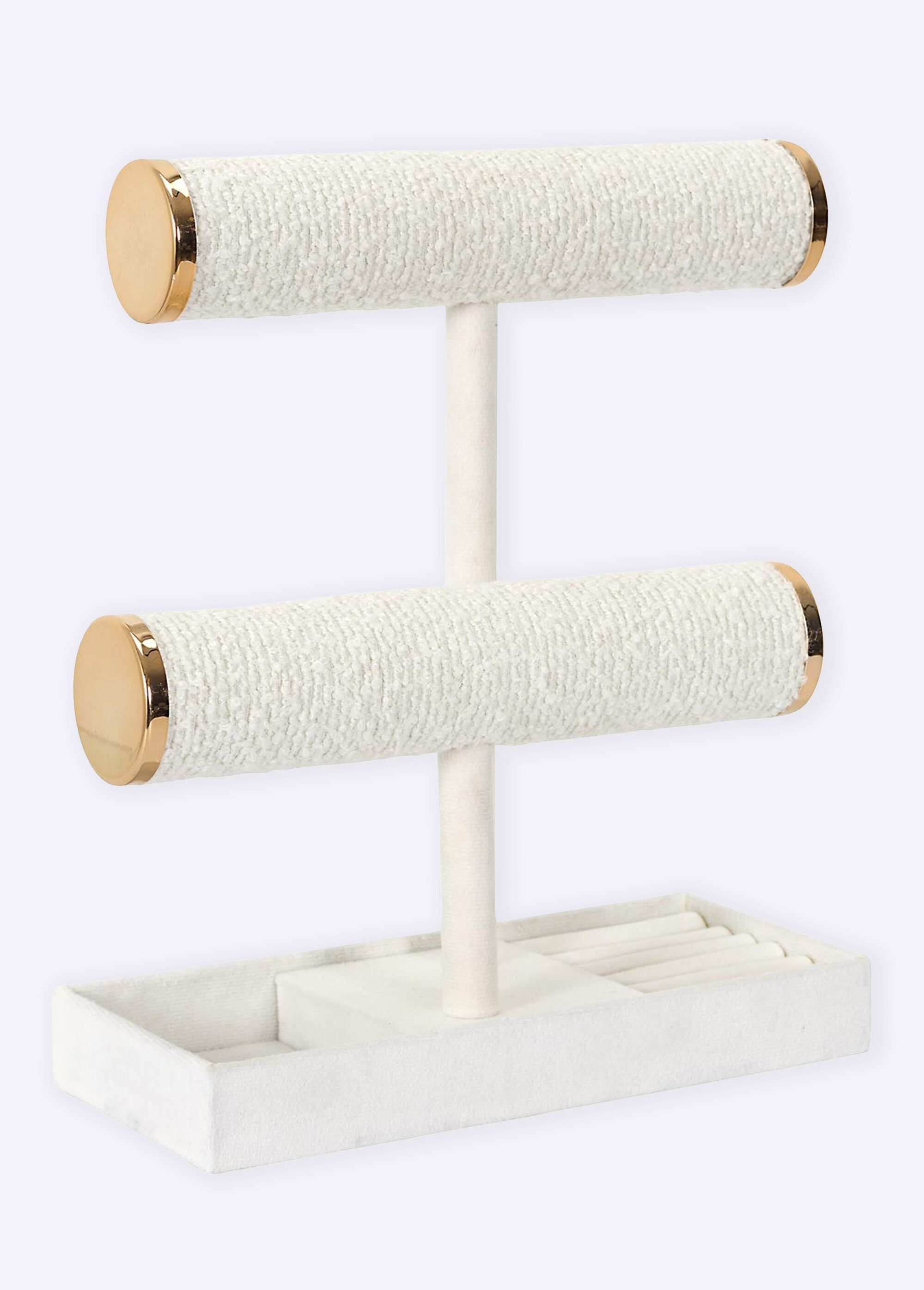 Porte bijou 3 niveaux bouclette et métal Blanc CMP-HD0572 FA1