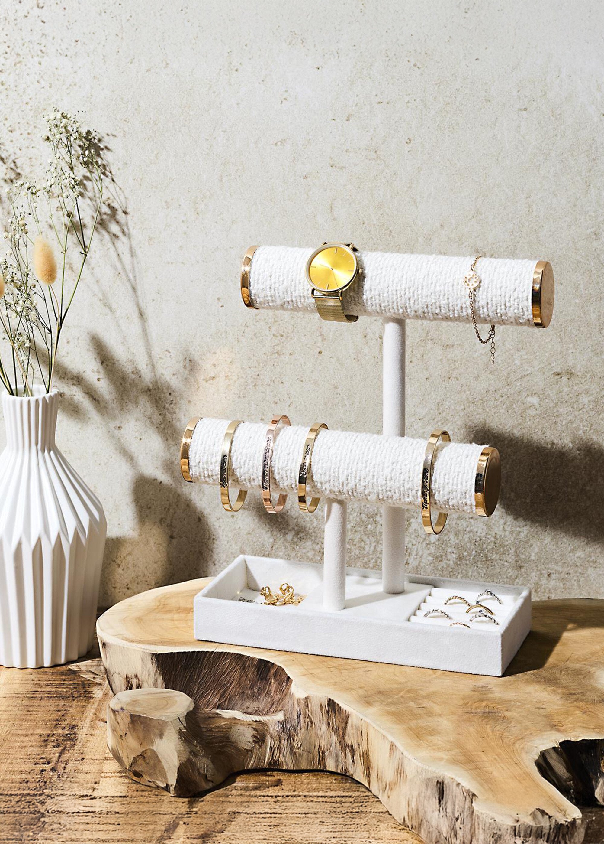 Porte bijou 3 niveaux bouclette et métal Blanc CMP-HD0572 SI1