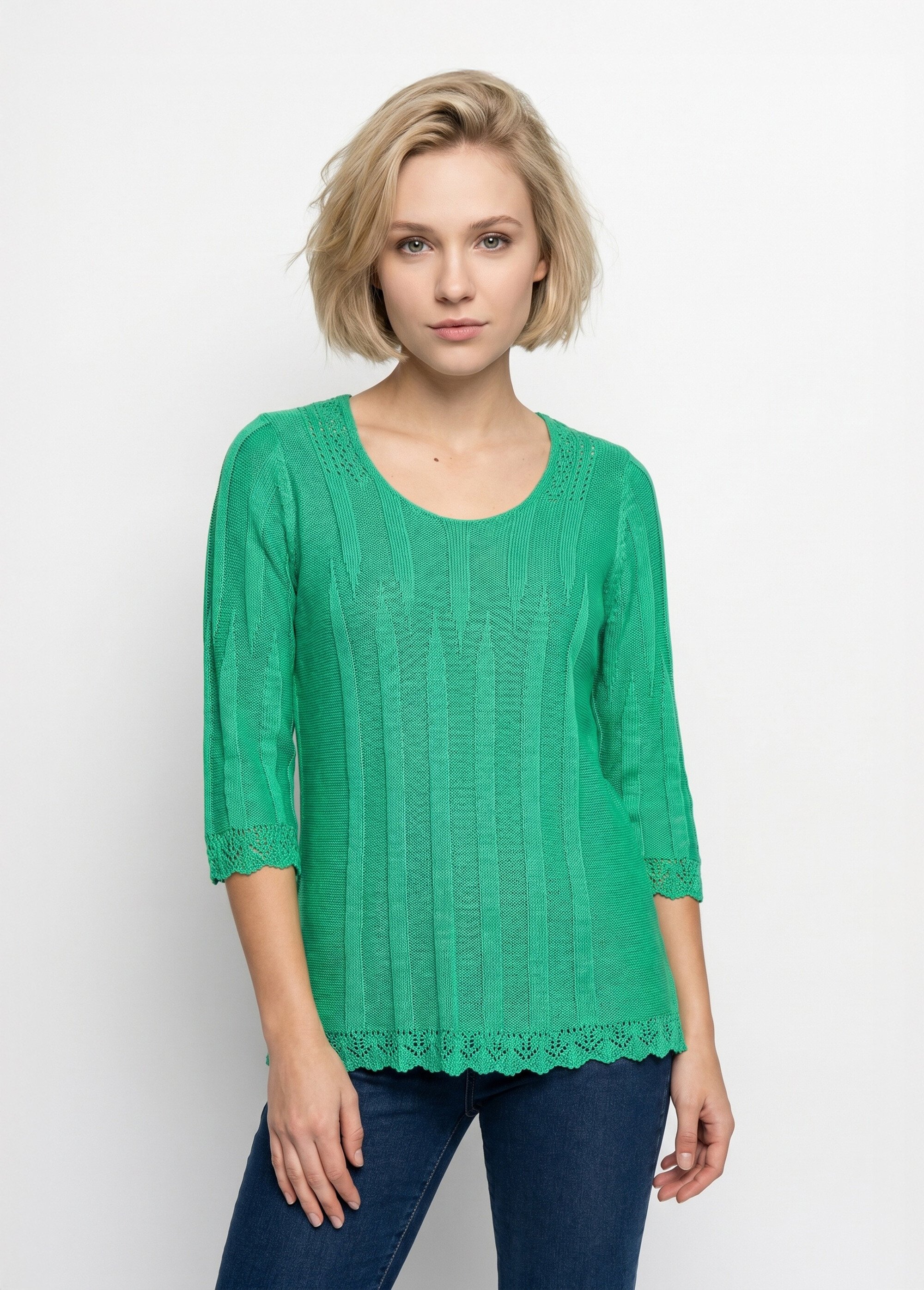 Pull court ajouré col rond Femme Vert MAXENCE FA1